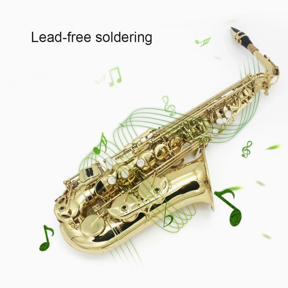 Sassofono professionale Alto Mib Sassofono contralto Ottone laccato Lacca dorata E Sax piatto Strumento a fiato con accessori