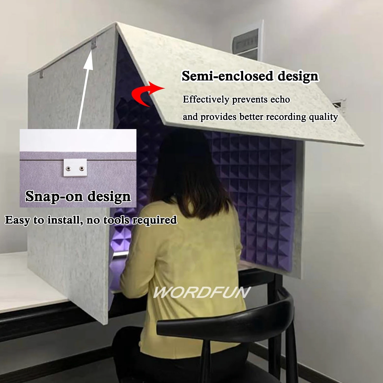 Cabina vocale portatile per isolamento acustico, scatola di schermatura di registrazione, copertura insonorizzata da scrivania per studio, podcast, canto, trasmissione, riduzione del rumore