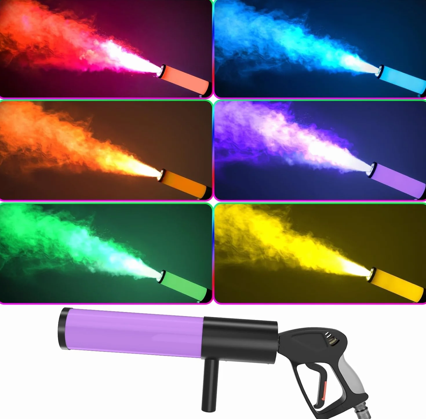 CO2 Pistola per fumo, macchina del fumo, per sera, 6 LED RGB Beads, per bar, serata, spettacolo musicale, Halloween, Natale
