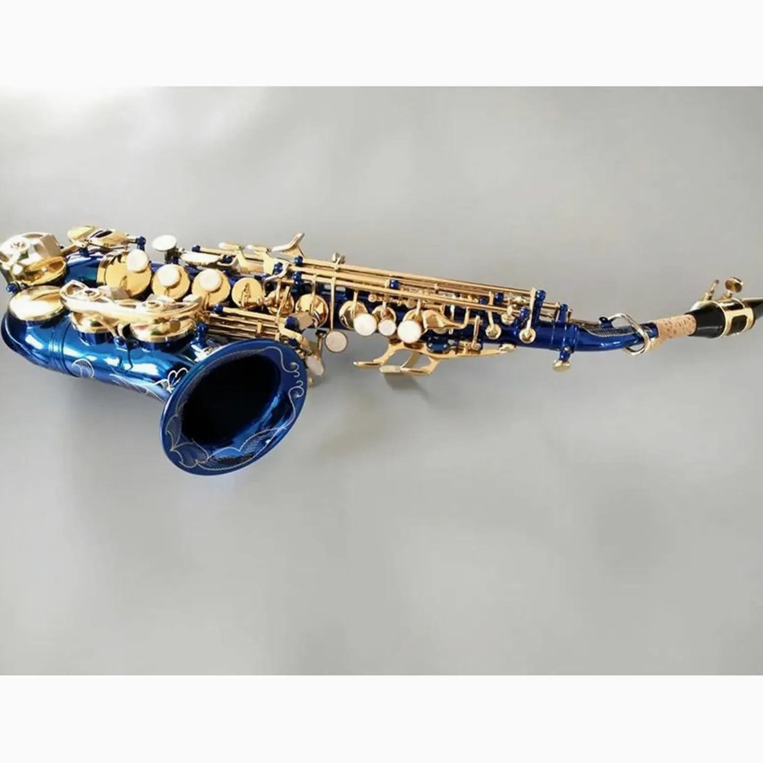 sassofono Sassofono Soprano Curvo Blu B Piatto In Ottone Nero Oro Sax Con Custodia Per Bocchino