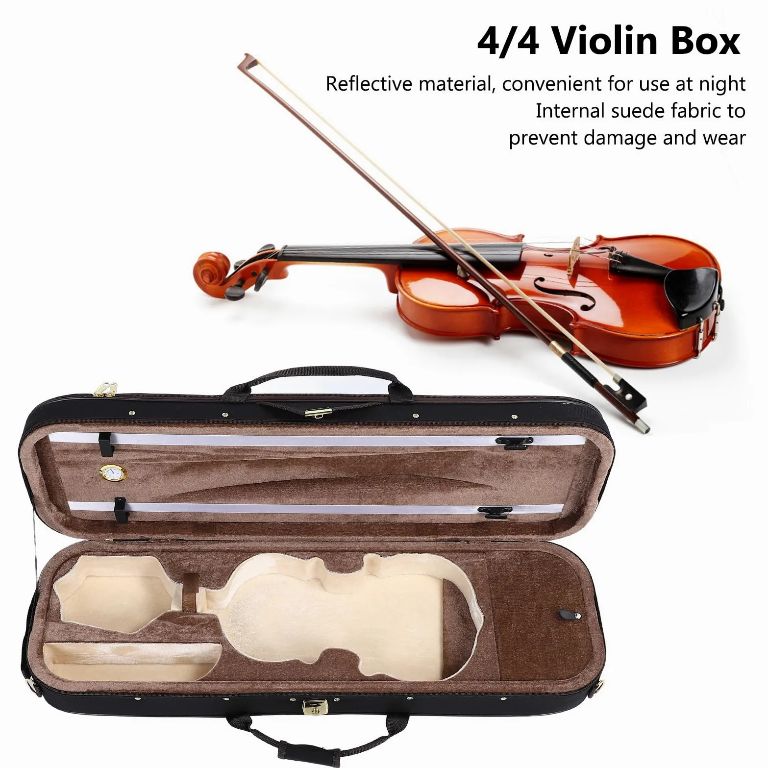 Tosuny Custodia Rigida per Violino Misura 4/4 con Igrometro Elegante Custodia per Strumenti Musicali in Tessuto Oxford Nero