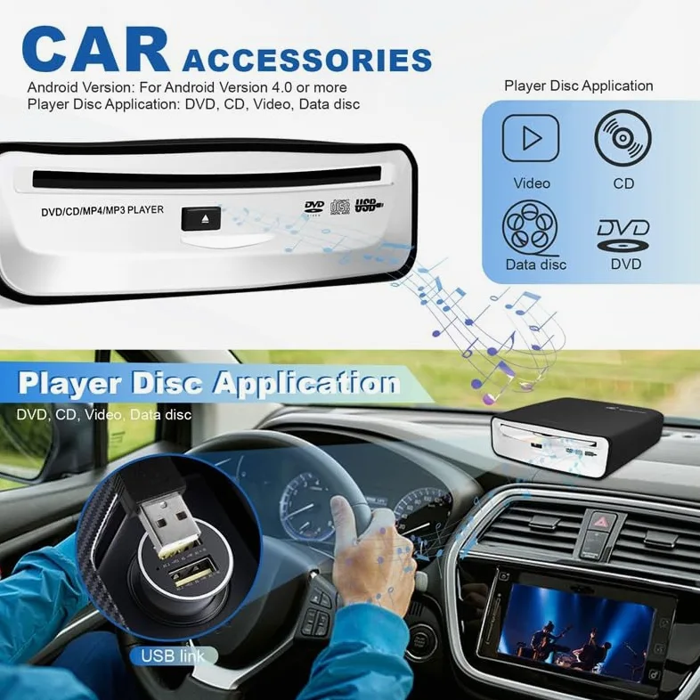 Lettore CD portatile per auto, si collega alla porta USB in auto, laptop, TV, computer