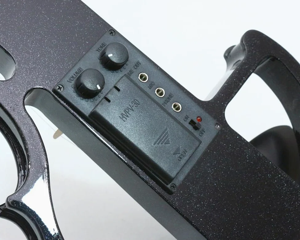 Violino elettrico full size silenzioso corpo in legno massello ebano raccordi con custodia, archetto, cuffie, cavo, corde per studenti, principianti e adulti (nero)