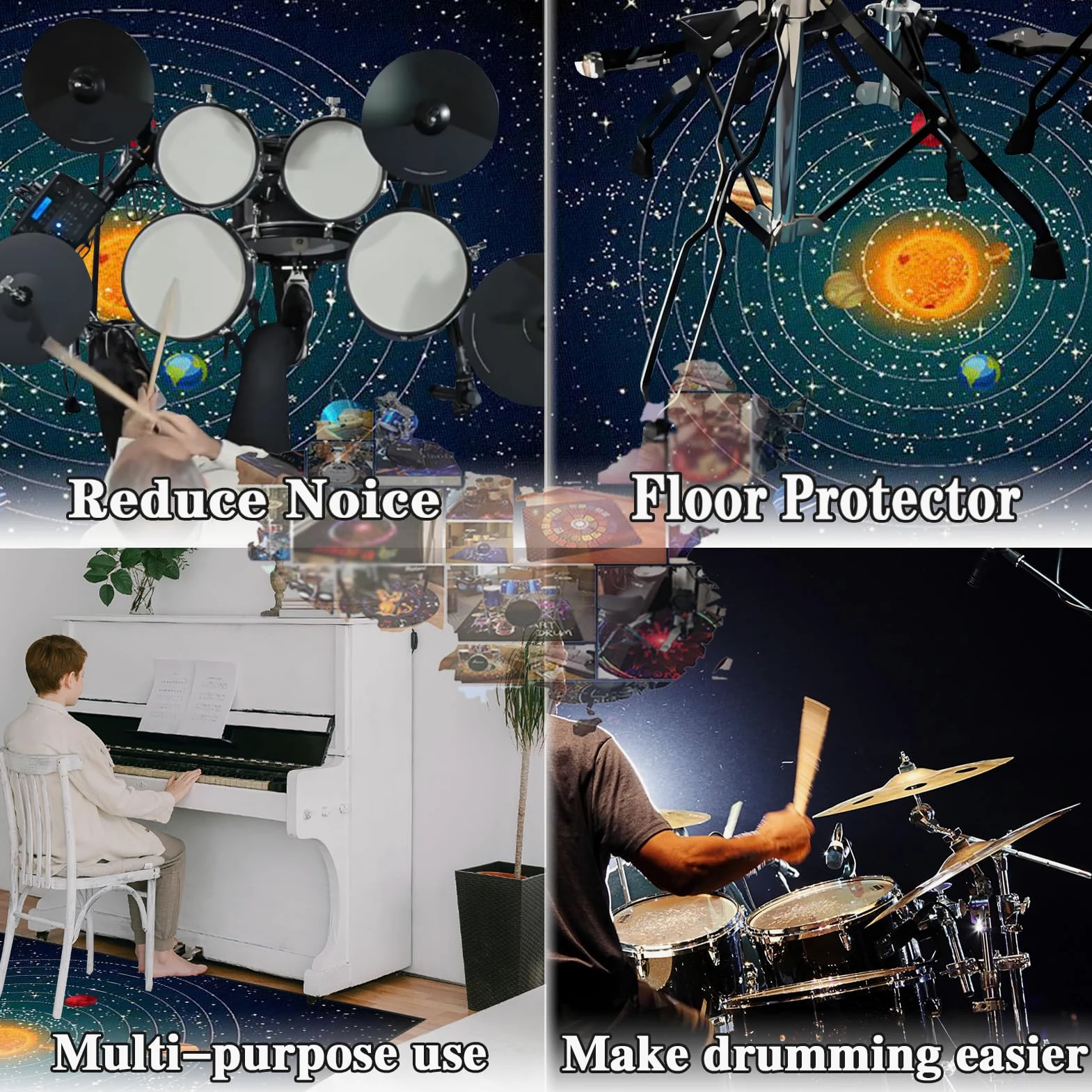 Tappeto per Batteria Tappeto a Tamburo Professionale Tappetino per Batteria Elettronica Strumenti Musicali Coperta Antiscivolo Tappetino Insonorizzato Tappeto Drum Accessori per Batteria 120 x 80 cm