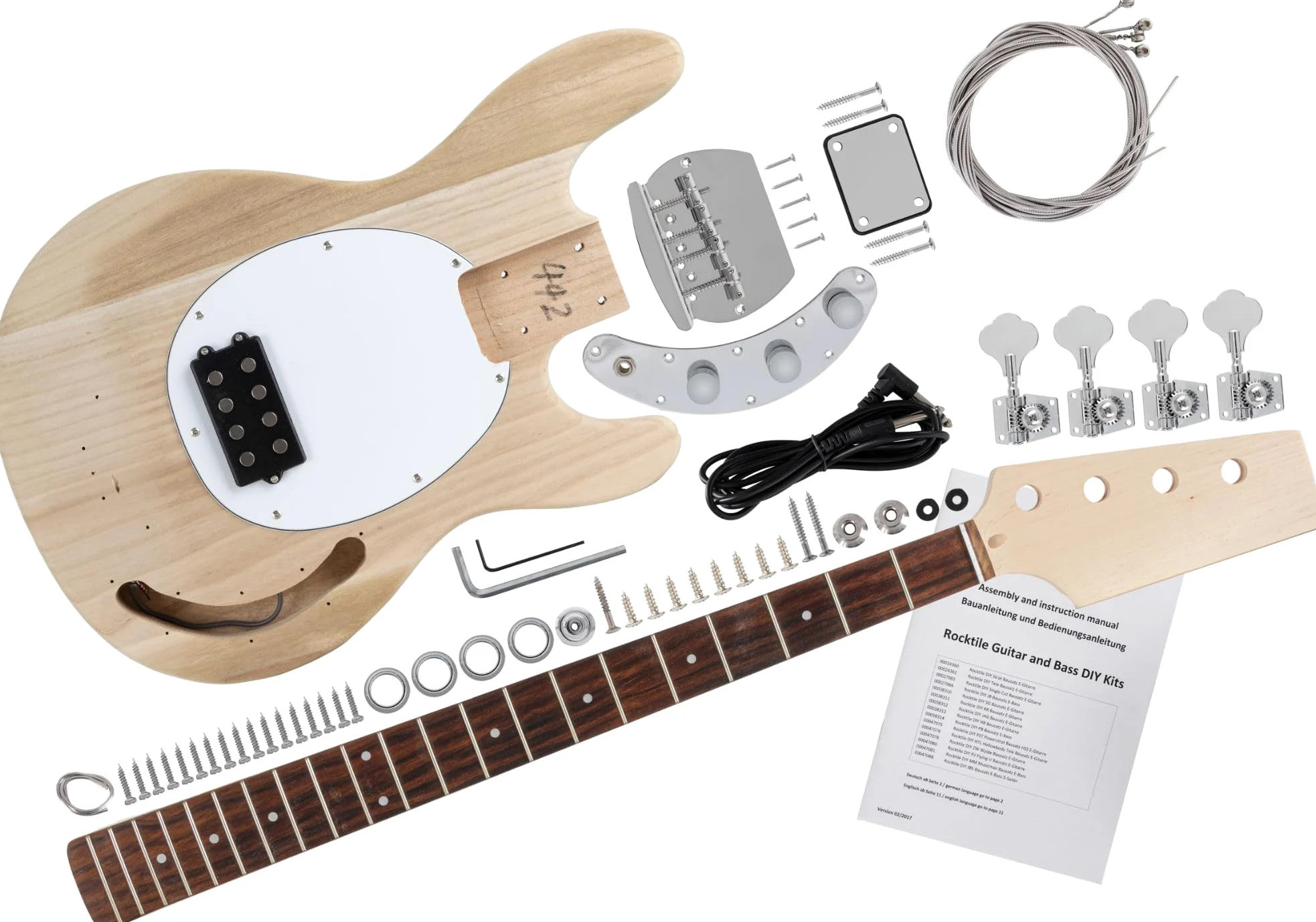 Rocktile Kit Basso Elettrico MM-Style, Corpo: Paulownia, 21 tasti | Manico: acero avvitato, Tastiera: palissandro, Pickup: 1x Humbucker, Dot Inlays, Meccaniche cromate open back, Peso: 4, 2 kg