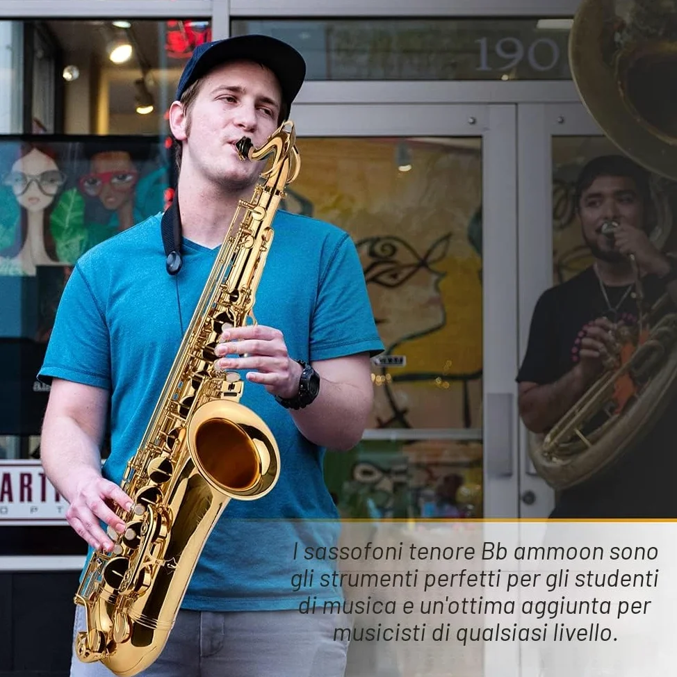 Sassofono Tenore, Strumento di Sax Tenore Golden B Golden B Piatto per Studenti per Principianti con Guanti di Trasporto Pulizia del Briciolo Cnocchia di Sax Boccaglio