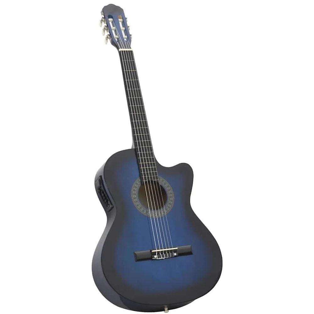 Set di 12 chitarre western, blu, chitarra acustica 4 4 con 6 corde in nylon, 4 bande EQ, custodia, supporto, plettro, capotasto e accordatore per apprendimento, palcoscenico, studio e viaggi