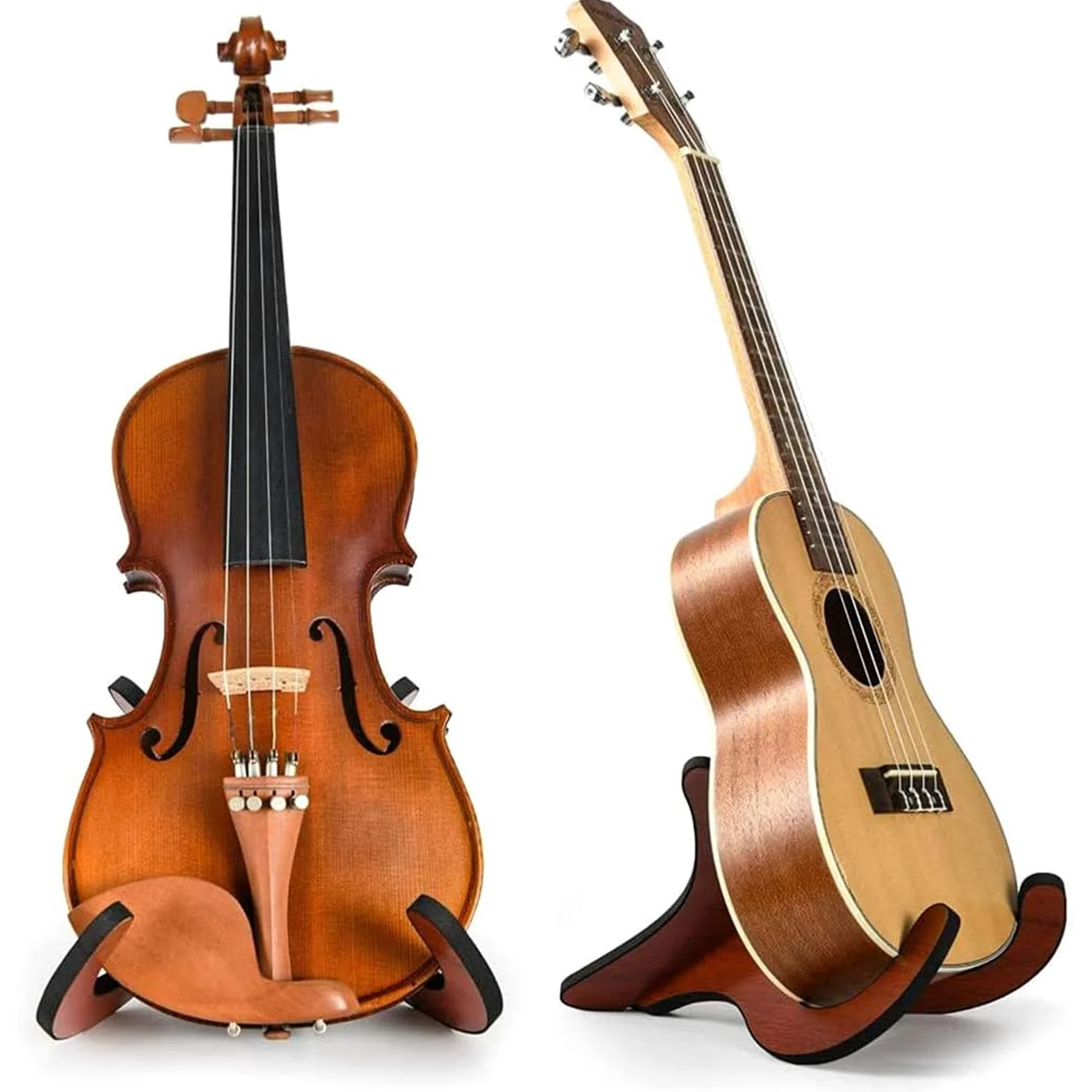 Butyeak Porta Ukulele da Terra con Gomma Morbida, Supporto per Ukulele in Legno, Supporto per Violino, Strumento Staccabile Supporto Ukulele, Supporto per Chitarra Portatile, Supporto Kalimba