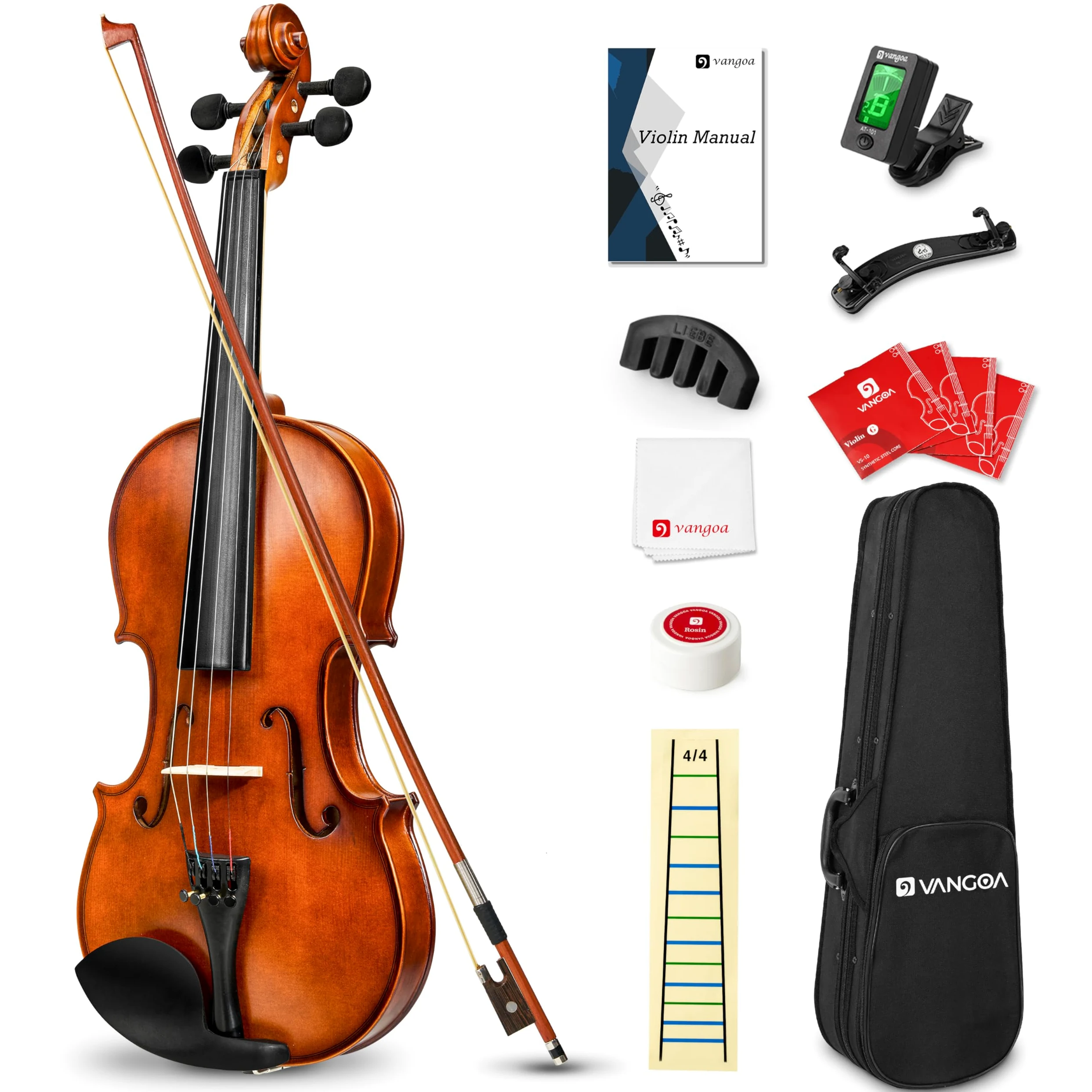 Vangoa Violino 4/4 Concerto con Custodia, Spalliera, Colofonia e Corde per Violino per Principianti Adulti o Bambini, Naturale