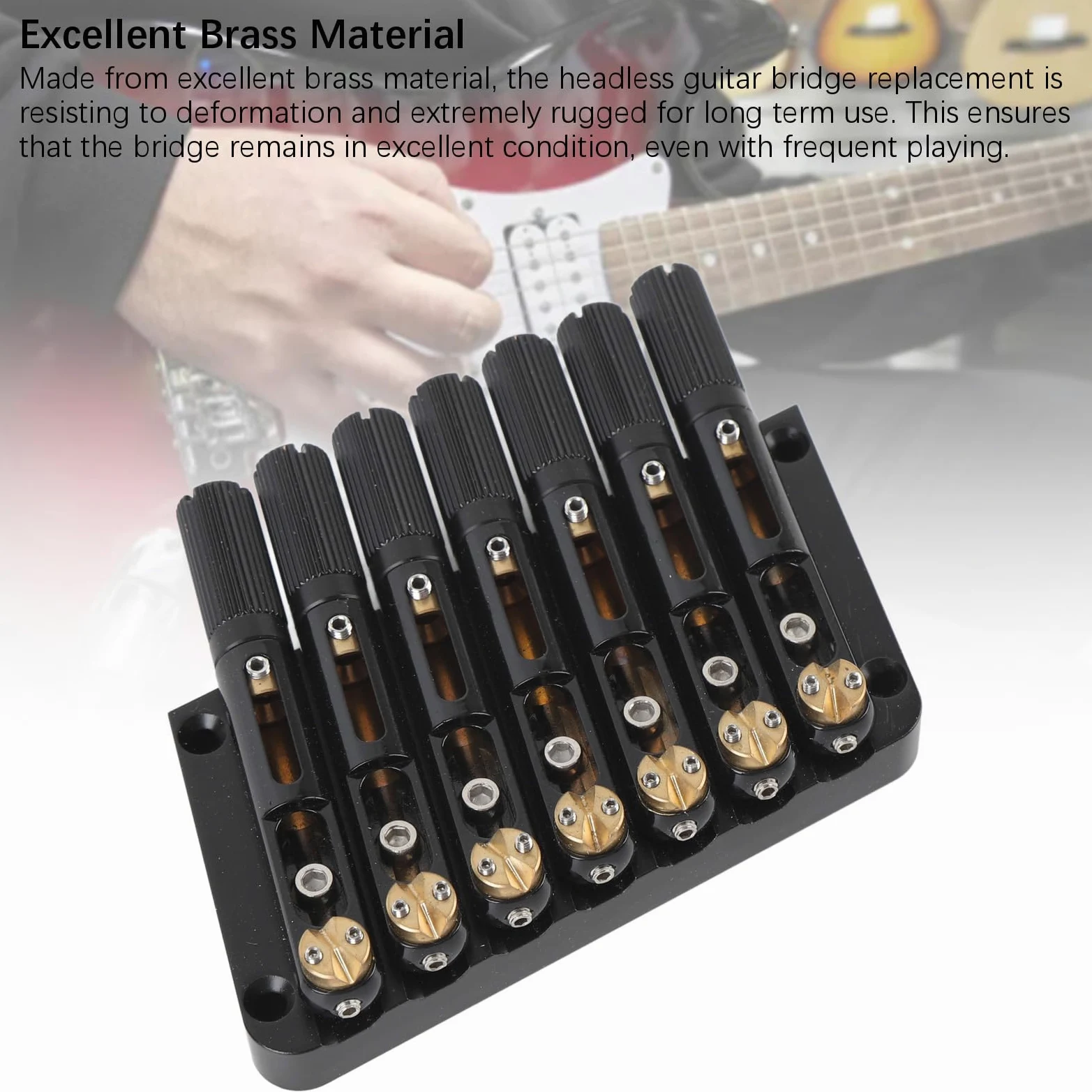 POENVFPO Sostituzione di Ponte di Chitarra Senza Testa, 7 Corde in Acciaio Legato e Ottone, Qualità Tonale e Suono Migliorata per Chitarra Elettrica (GA1127)