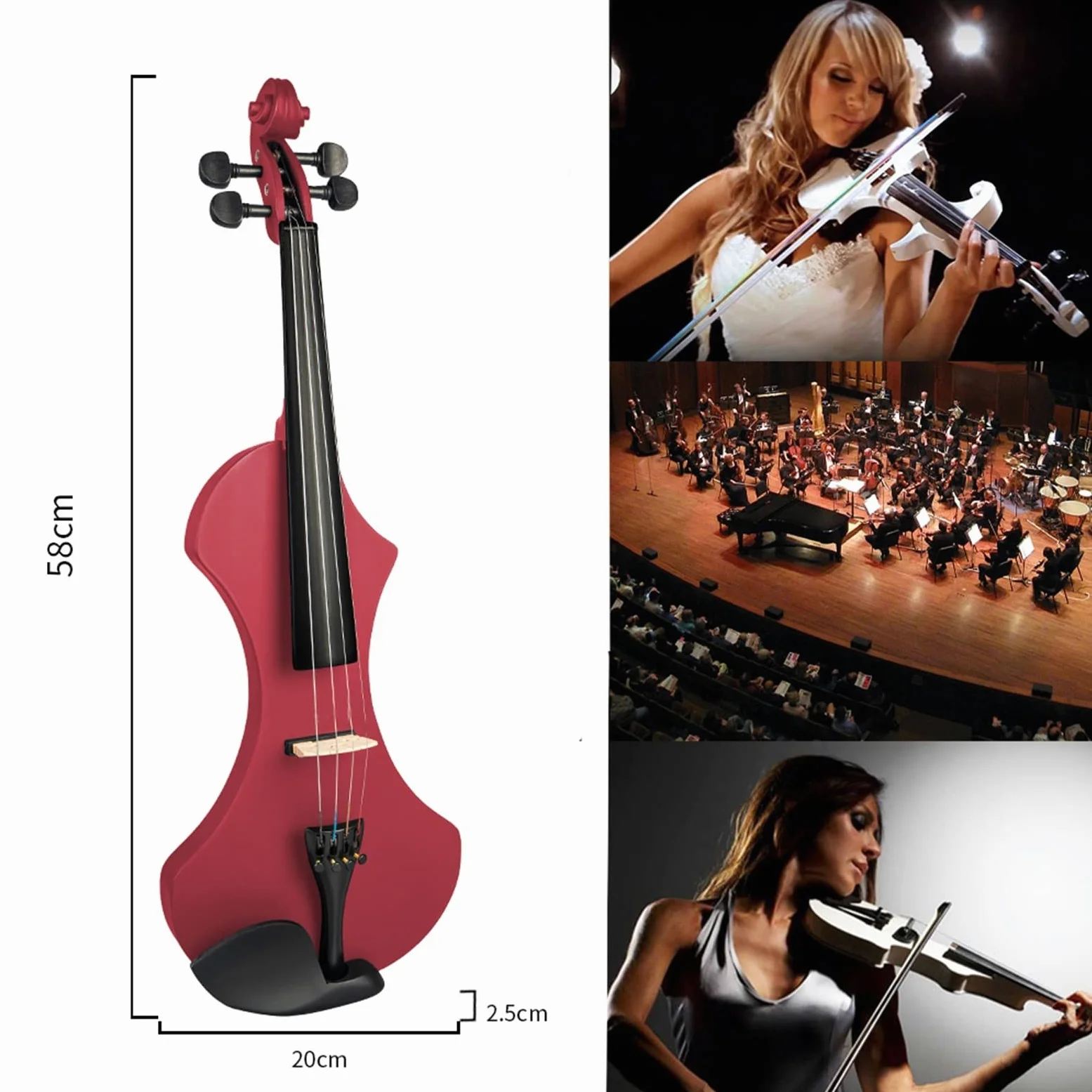 Violino Elettrico 4/4 in Legno Massello Set Silenzioso con Custodia da Trasporto + Cavo Audio + Stringhe Extra + Sintonizzatore + Bridge Violino Studente Kit Violini