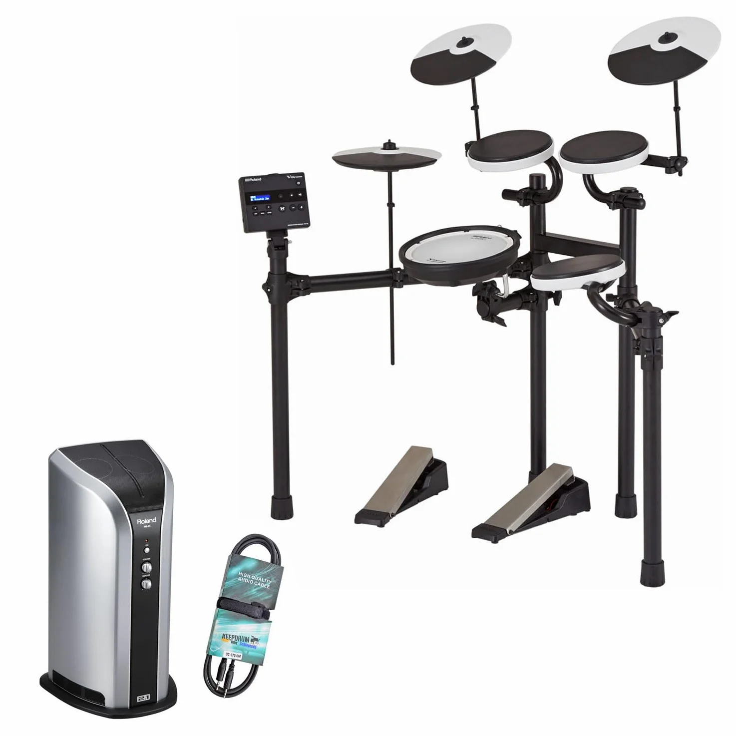Roland TD-02KV - Batteria elettronica con monitor PM-03 e cavo jack stereo Keepdrum GC075