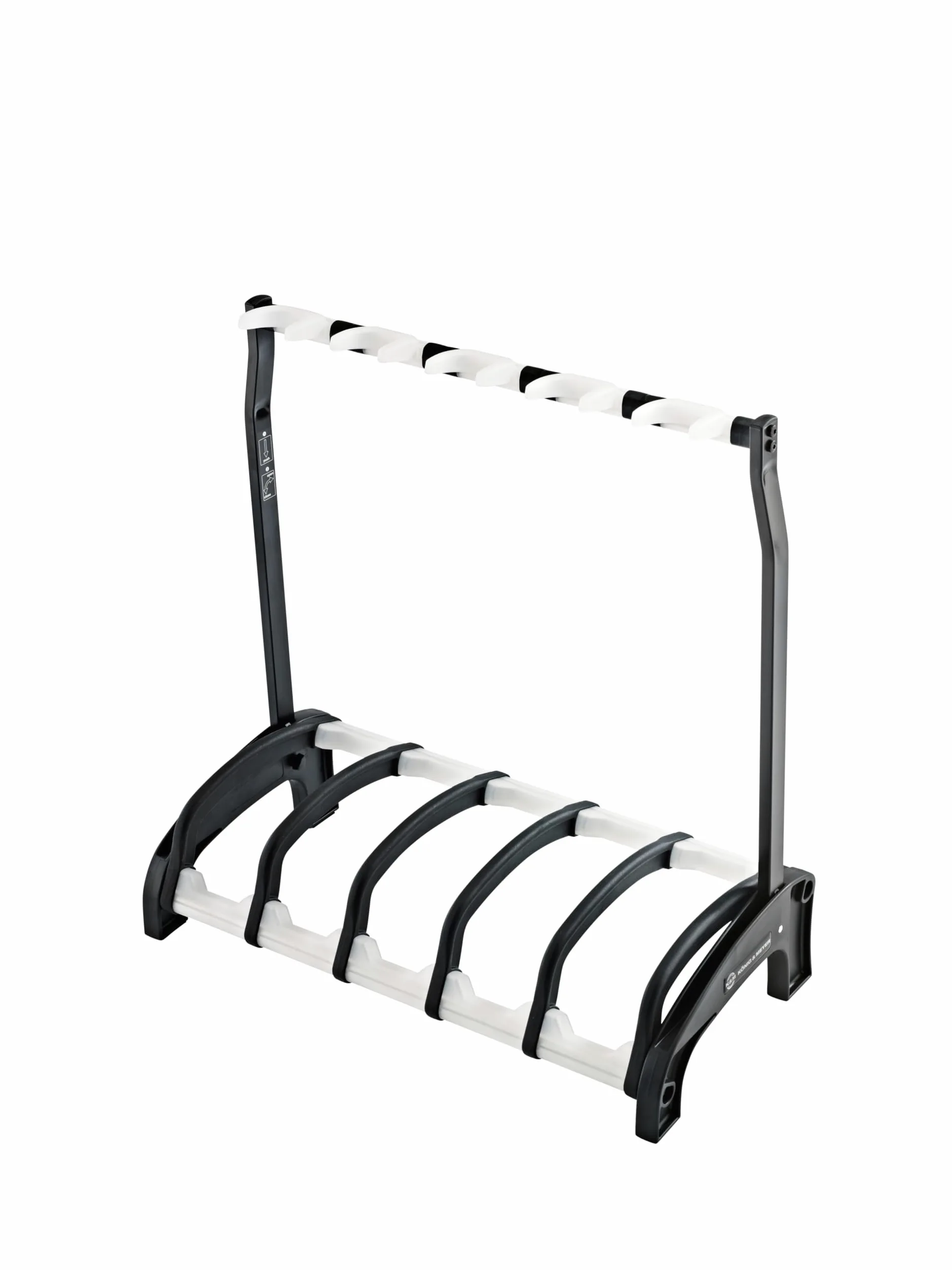 K&M 17525 Supporto per chitarra elettrica Guardian 5 a 5 scomparti neri con elementi trasparenti - utile per vernici nitro