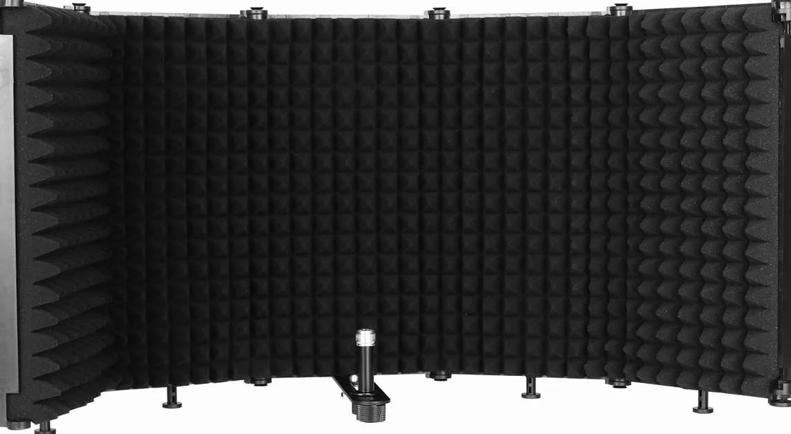 Depusheng W89 Scudo di isolamento per microfono pieghevole Registrazione in studio Trasmissione in diretta Filtro pop a 5 pannelli Isolatore per microfono ad alta densità regolabile