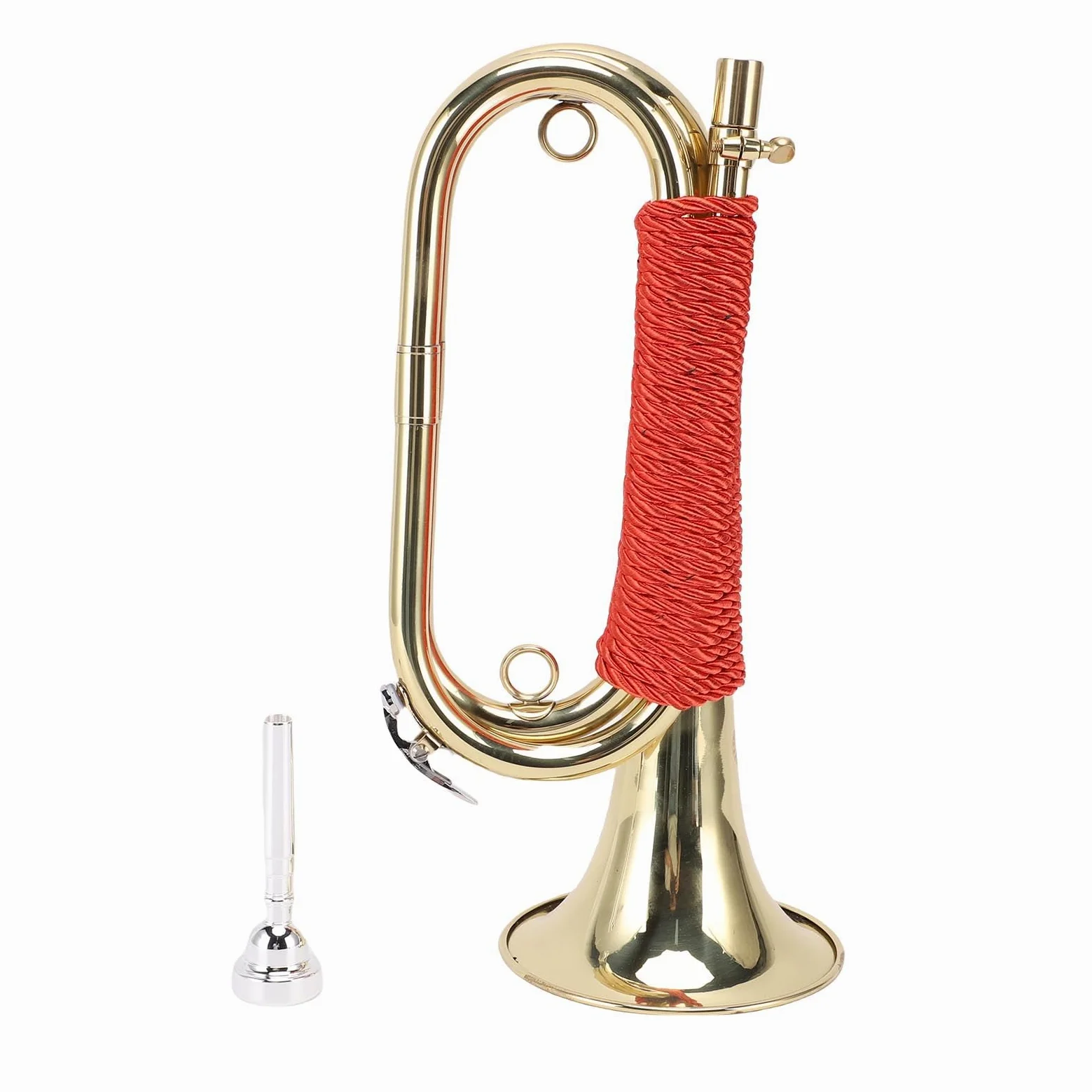 aqxreight Tromba da Cavalleria in Ottone Placcato Oro con Manico Rosso, Trasparente per Cerimonie da Campo Bande Scolastiche Ed Ensemble, Strumento in Ottone Portatile