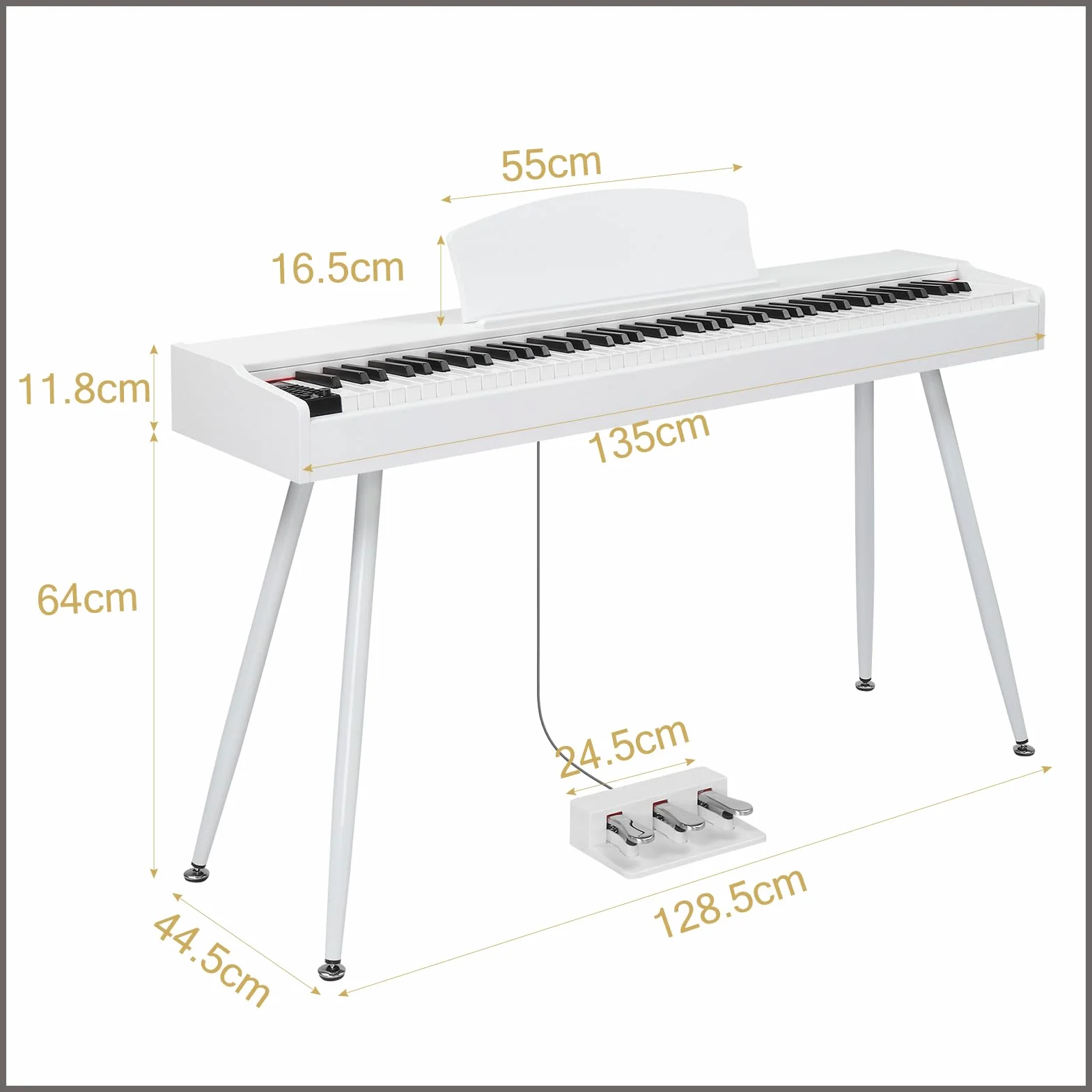 LALAHO E-Piano, pianoforte digitale a 88 tasti, per principianti, tastiera con 3 pedali, supporto a quattro zampe, doppio Bluetooth, altoparlante stereo, bianco