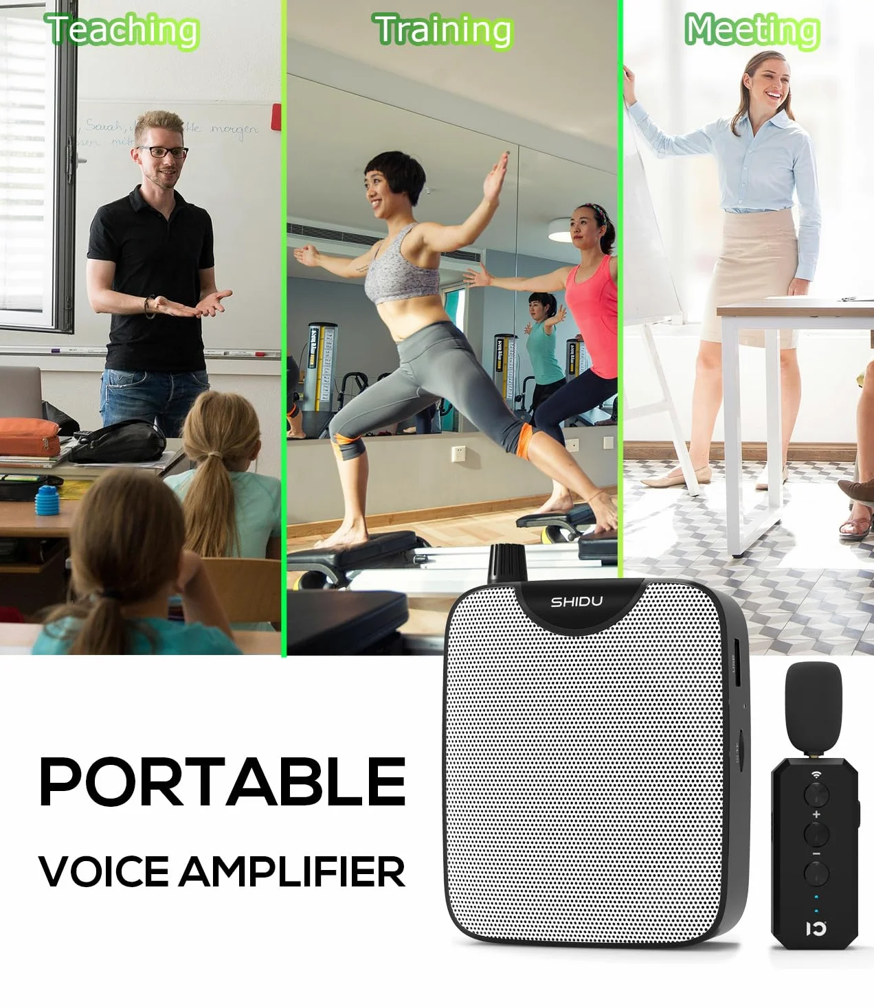 Amplificatore Vocale Senza Fili Portatile SHIDU Mini Sistemi Pa con Microfono UHF a cuffia amplificatori di voce ricaricabile batteria 2000mAh per insegnanti, canto, allenatori, formazione, yoga