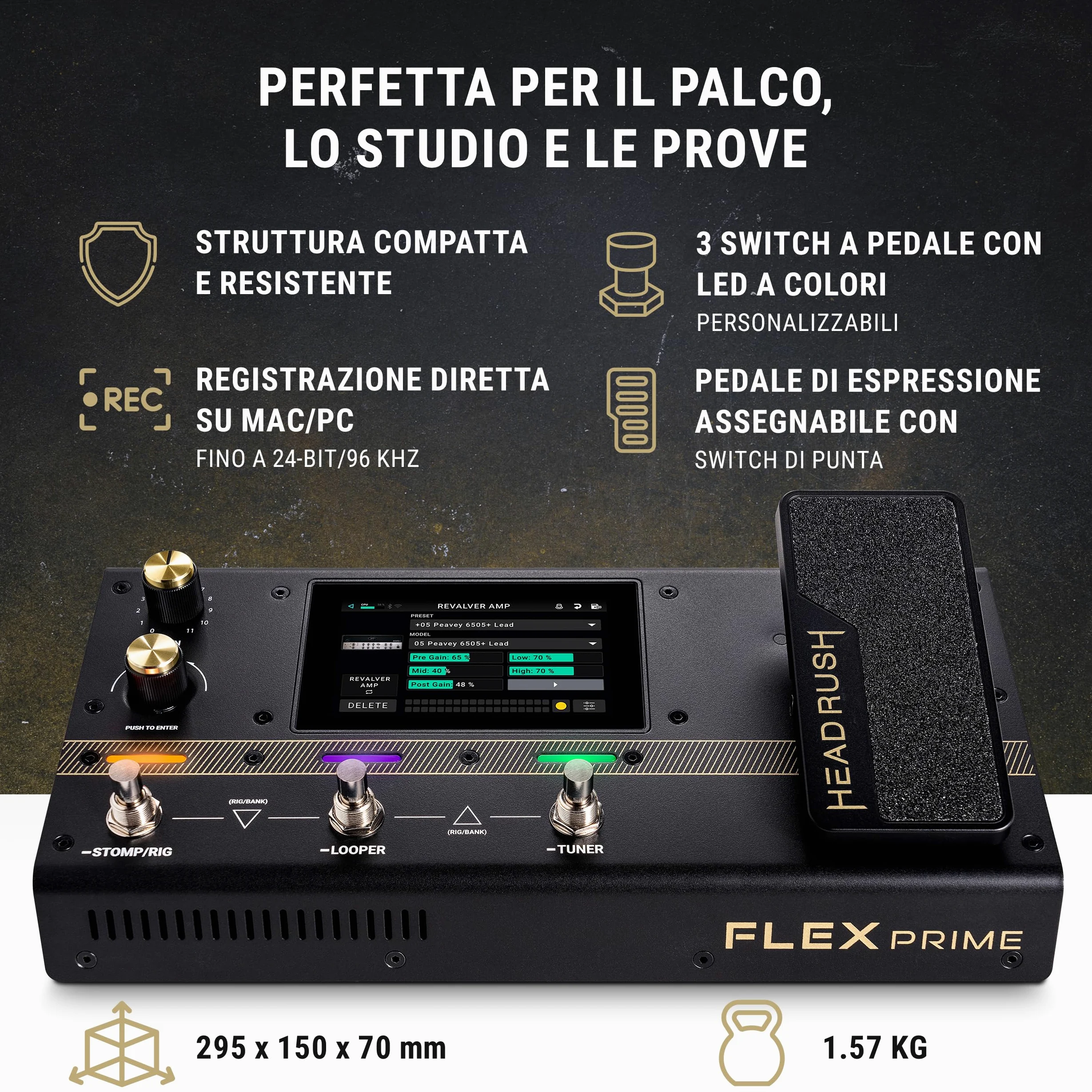 HeadRush Flex Prime - Pedaliera Multieffetto e Amp Modeler per Chitarra e Basso con Touchscreen, Looper, Wi-Fi, Bluetooth, IR Loader, USB, lezioni