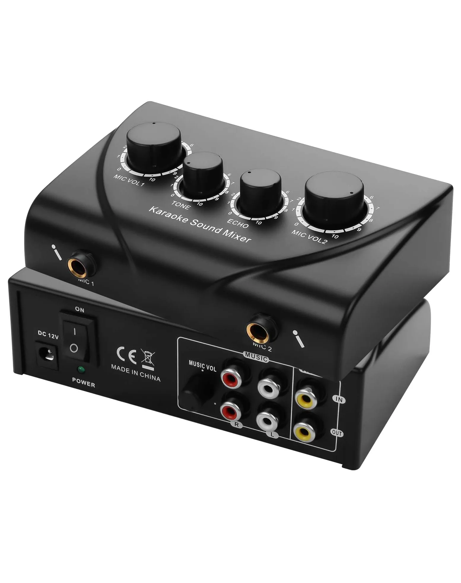 CERRXIAN Mixer audio per karaoke, doppio ingresso microfono con controllo dell'eco, compatibile con TV, computer, smartphone e tablet, per karaoke a casa