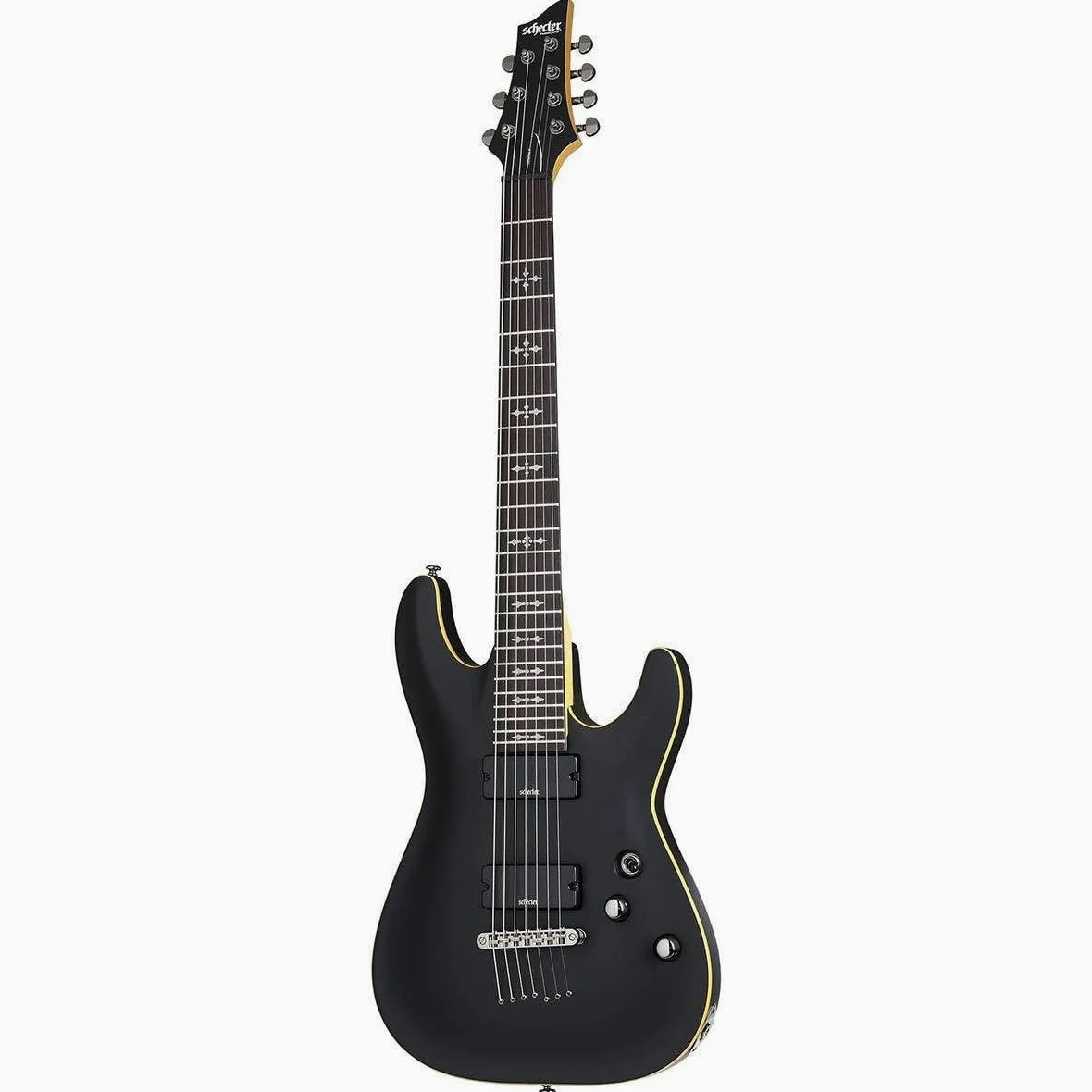 Schecter Chitarra elettrica a 7 corde a corpo solido, satinato nero invecchiato (3662)