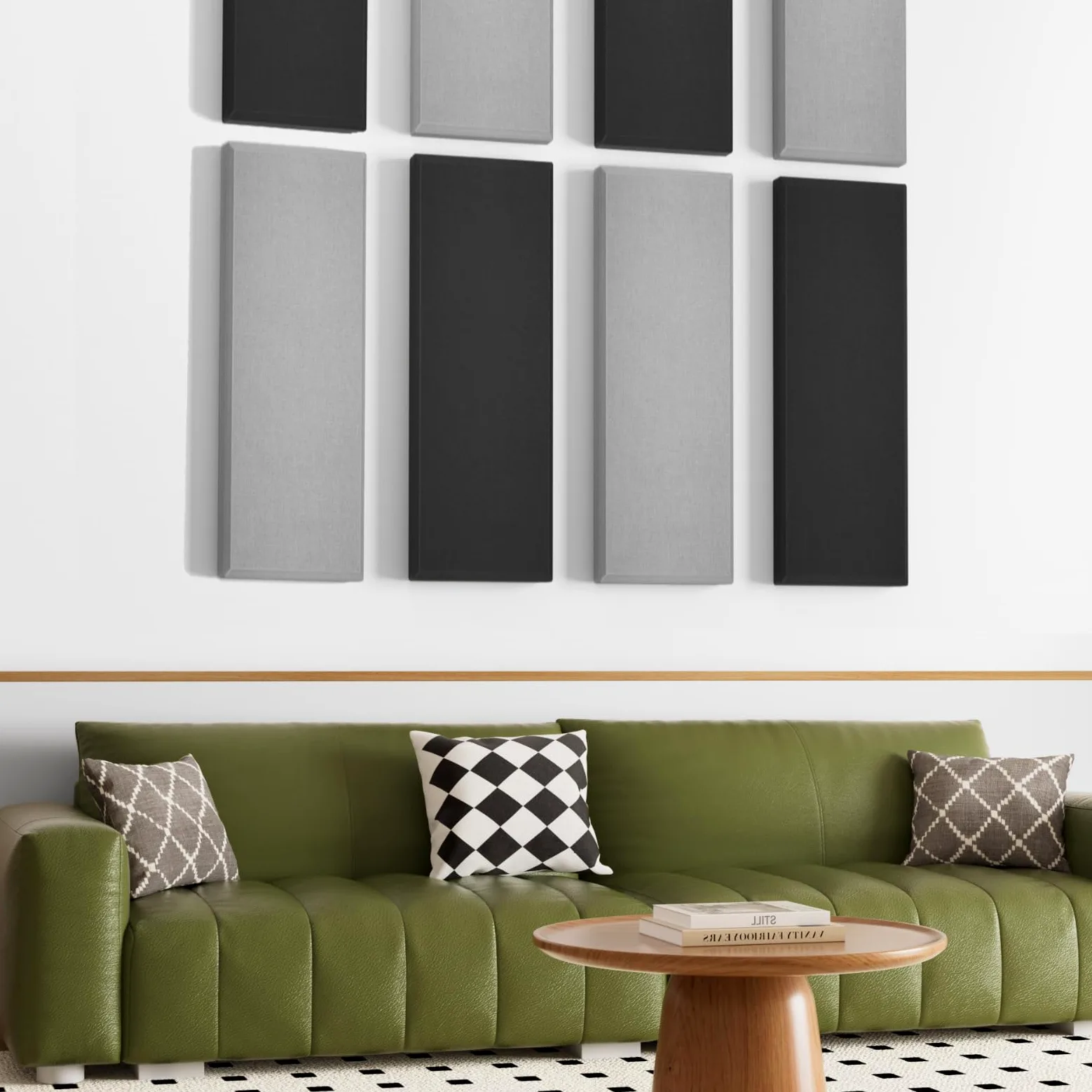 TONOR 4 PCS Grandi Pannelli Fonoassorbenti, 90x30x6 cm Pannello Acustica 3D in Fibra di Vetro con Autoadesivo, Pannello Decorativo per pareti che Assorbe L'eco, per Studio/Soggiorno/Casa, Grigio