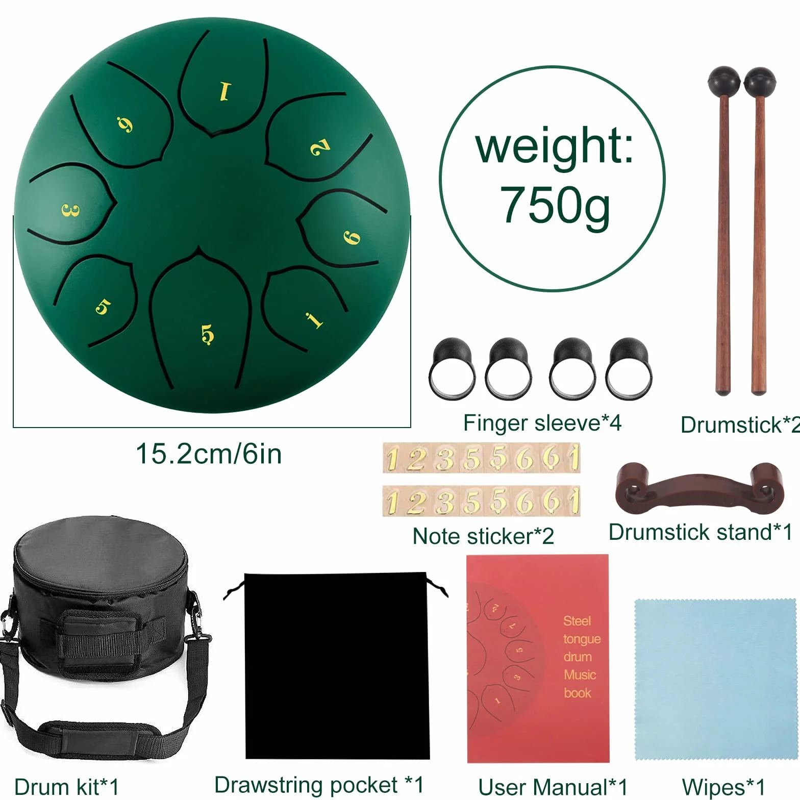 Steel Tongue Drum,6 Pollici 8 Note Do Maggiore Accordato Tamburi in Acciaio,Strumento a Percussione con Bacchette per Tamburi Carry Bag Note Sticks per Meditazione Yoga Zazen Sound Healing