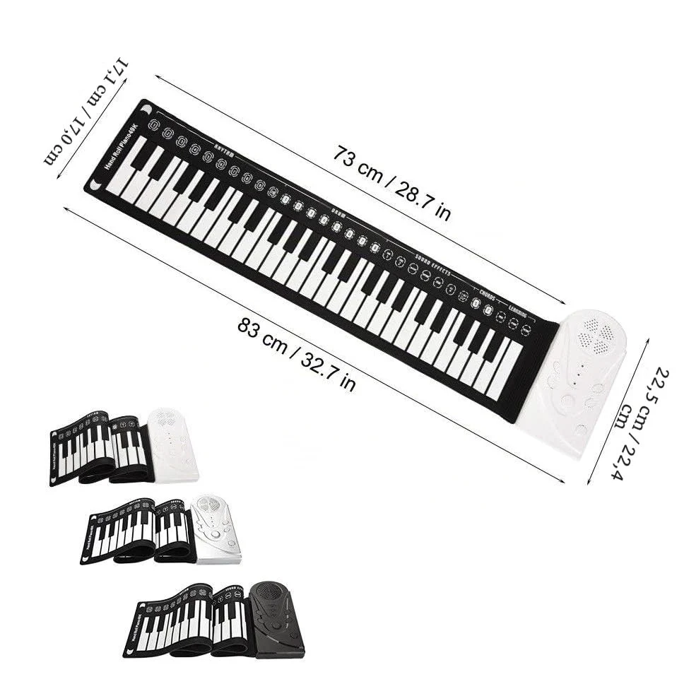 POHOVE Pianoforte portatile con 49 tasti, flessibile, arrotolabile, USB, elettronica, per principianti (nero)
