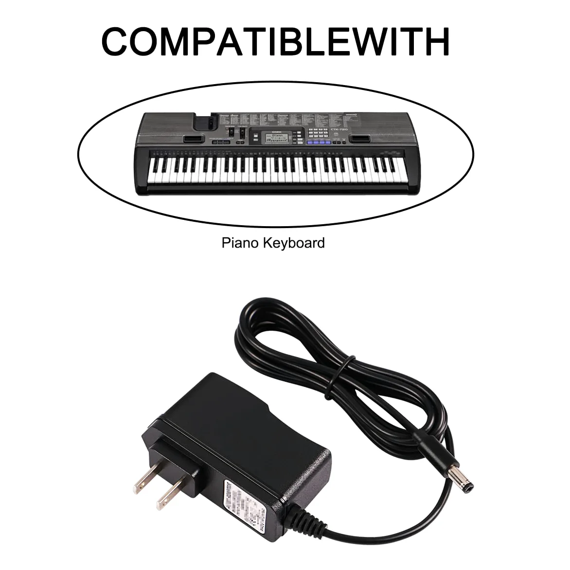 Adattatore di alimentazione CA/CC 9,5 V 1 A per tastiera Casio Piano ADE95100LU/B SA-46 SA-47 SA76 SA-77 SA-78 CTK-2080 CTK-2550 CTK-3200 CTK-3500 LK-265 LK-280 CT-X7000 CT-X8. 00 CT-S300 Cavo di