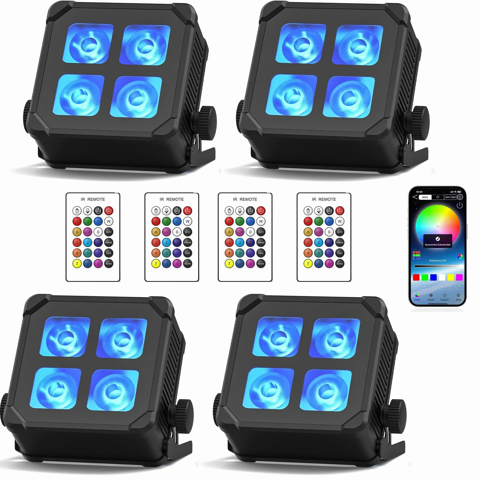 U`King 4PCS 4x10W Impermeabile Par LED Batteria, RGBWA UV IP65 Luce da Palco Esterno con Telecomando, Supporta APP, IR, Wireless 2,4 GHz per Giorni di Pioggia Piscina Matrimonio Spettacolo Discoteca