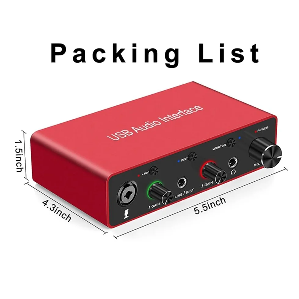 192KHz USB Audio Interface Scheda audio XLR Interfaccia Studio per Podcast Apparecchiature di Registrazione Professionale