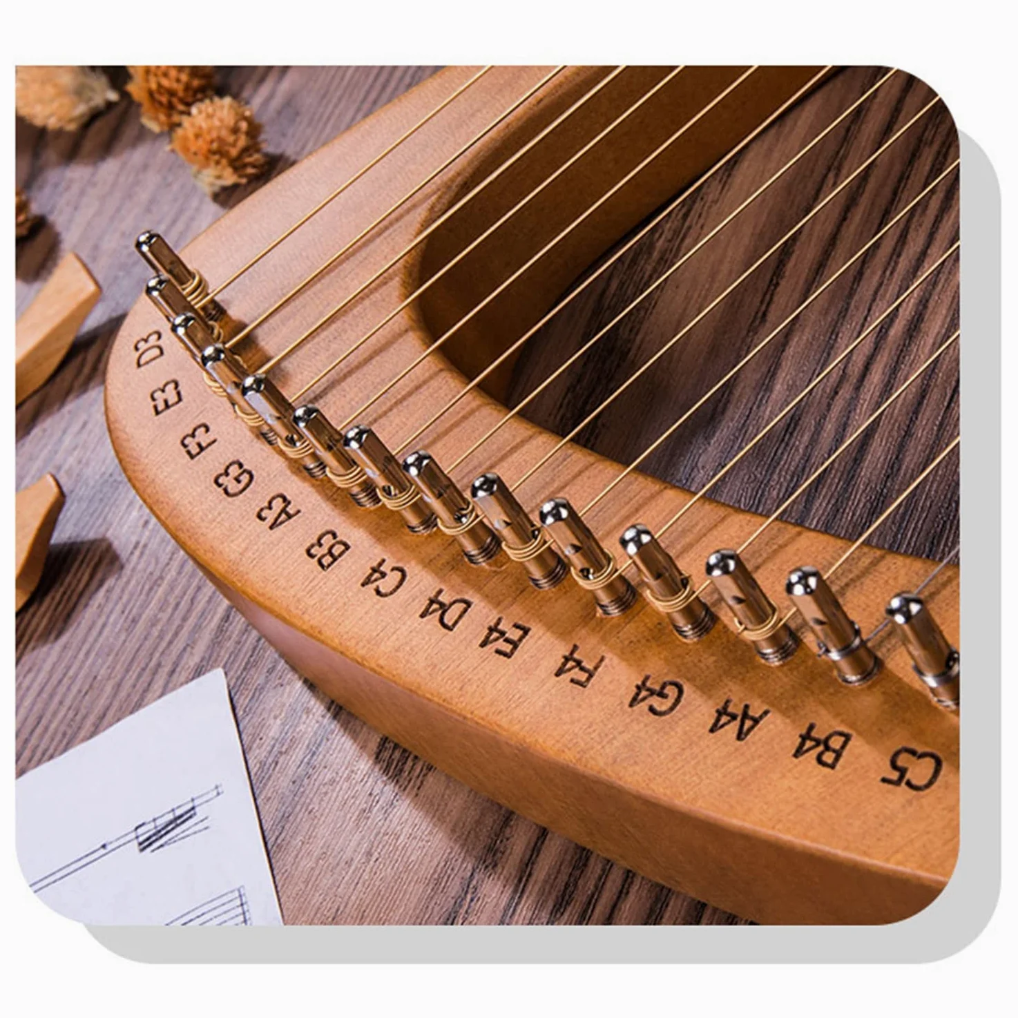 Arpa portatile 24 corde in mogano con custodia, corda ricambio, chiave per l'accordatura, manuale d'uso, strumento musicale lira per amanti della musica e principianti.