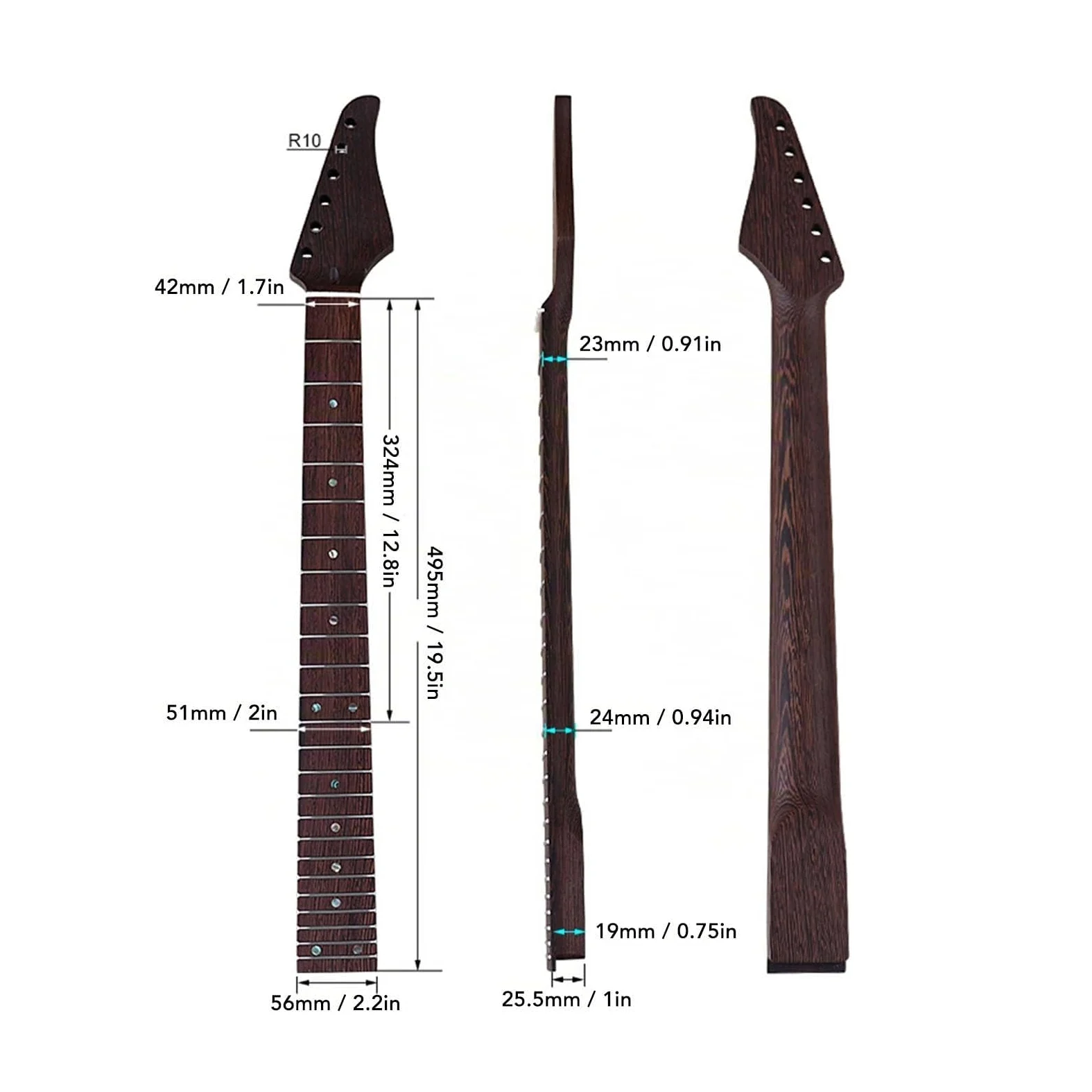 Fockety Manico per Chitarra Elettrica, 22 Tasti Materiale Legno Wenge Sostituzione Manico per Chitarra, Manico per Tastiera per Chitarra di Sonora per Suhr ST Manico per