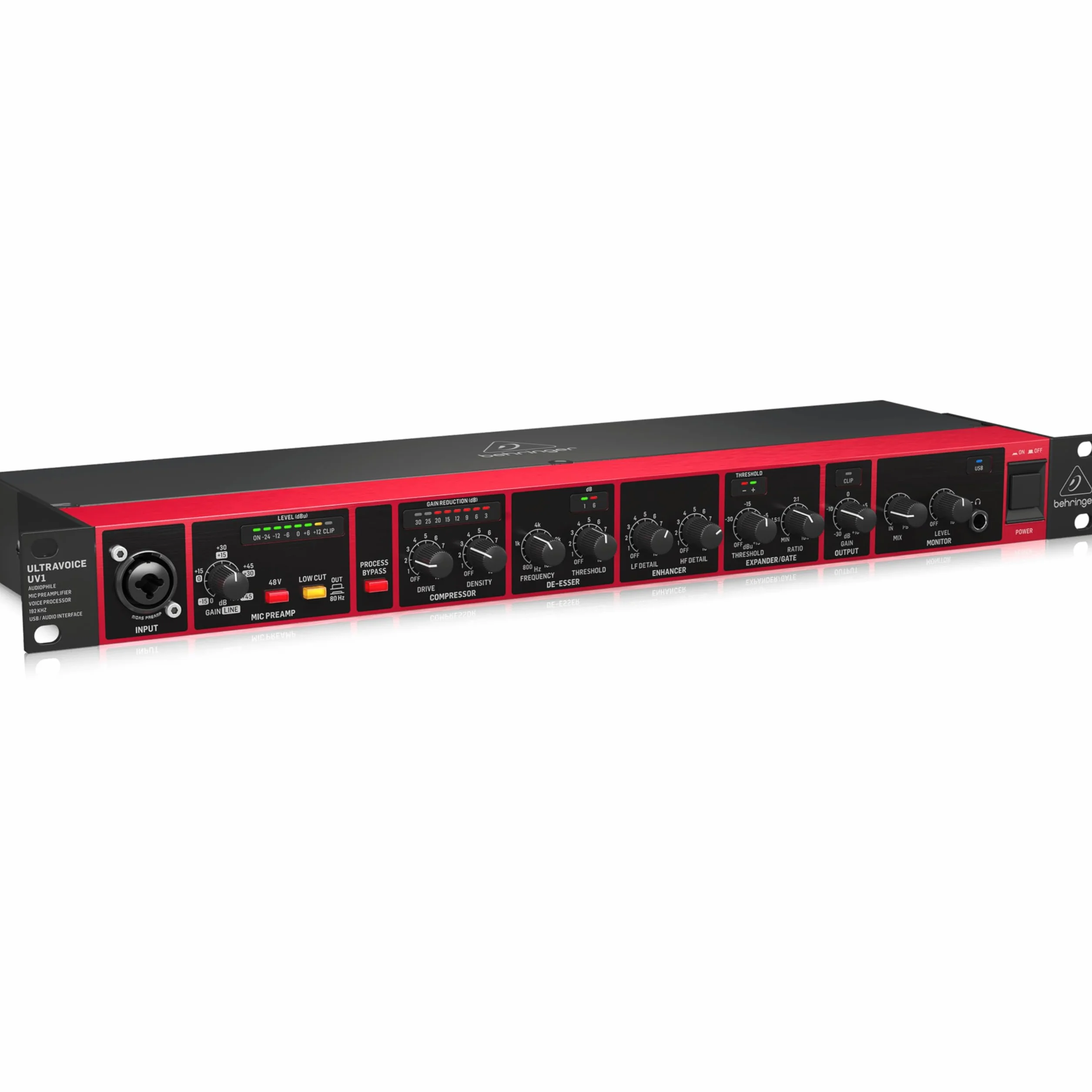 Behringer ULTRAVOICE UV1 Audiophile Mic Preamplificatore, Processore Vocale e Interfaccia Audio USB 192 kHz