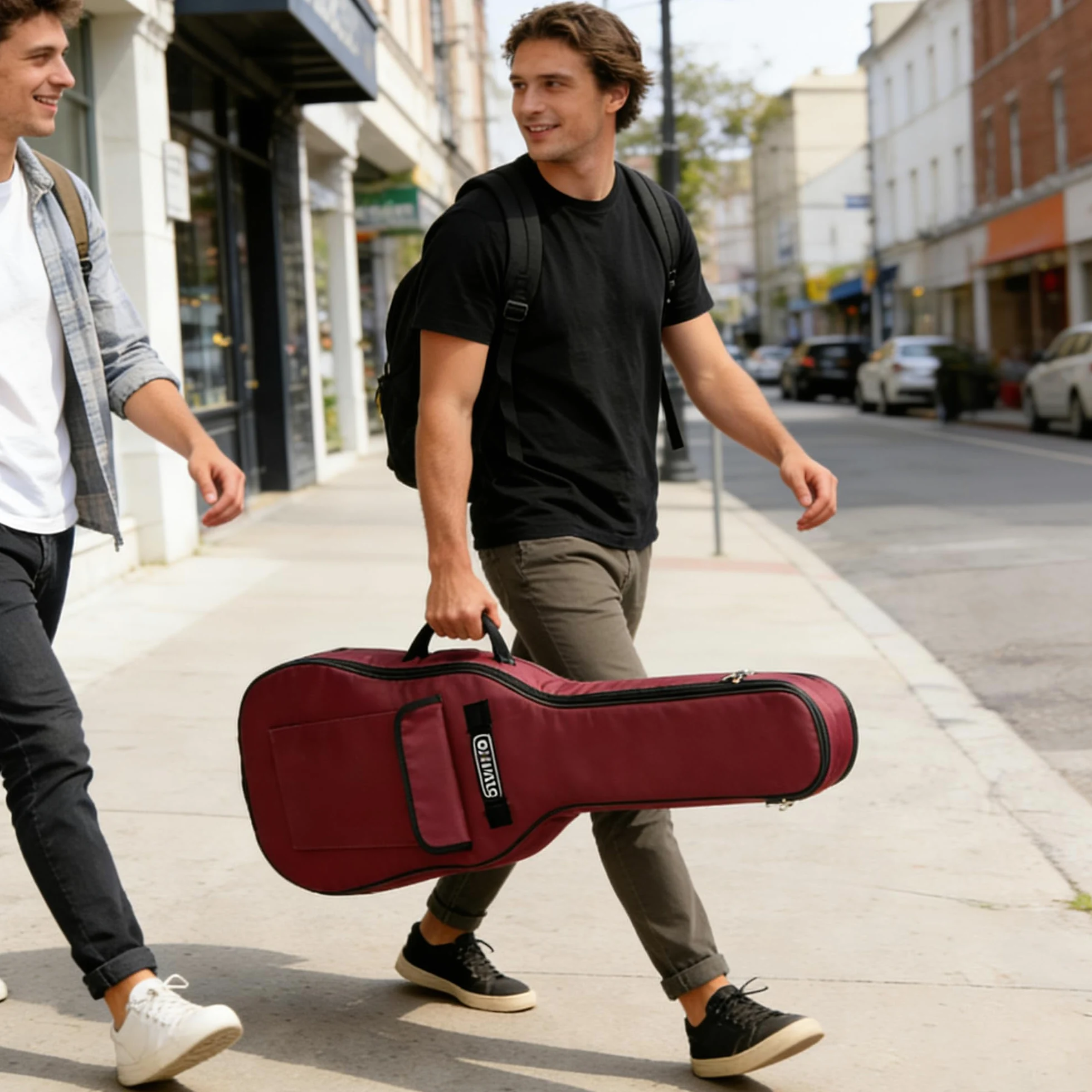 SUQ Borsa impermeabile Oxford per chitarra, 40/41pollici Custodia per Chitarra Classica, Chitarra Acustica in Tessuto Oxford con Tasca per Leggio Musicale, Doppia Cinghie da Spalla Regolabile (Rosso)