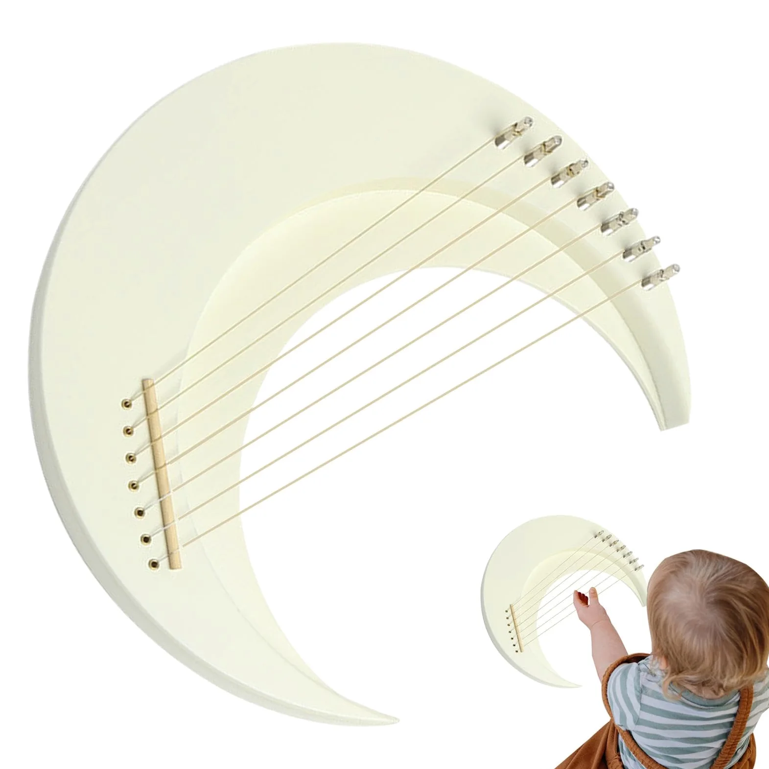 Arpa a lira a,arpa a lira a corde | Arpa a lira in legno Moon 7 corde | Pianoforte a lira - Strumento musicale a con chiave per accordatura Strumento per arpa per caffè