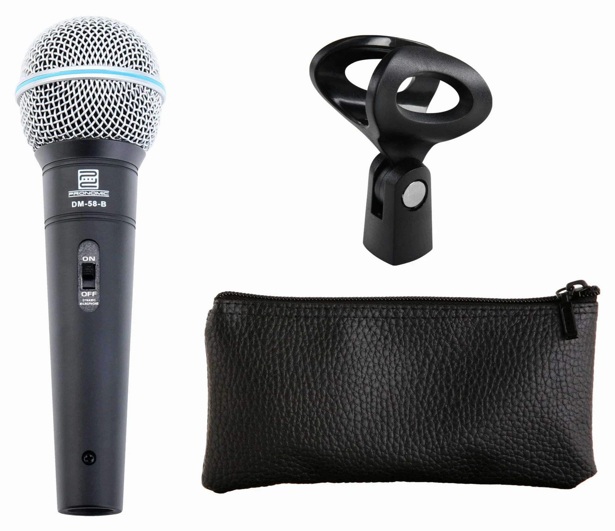 Pronomic DM-58-B Microfono Vocale con Interruttore Set da 3 incl. 3x Cavo | Microfono universale per voce e canto, Particolarmente adatto per DJ, beatbox, ecc., Suono potente e caldo, Capsula: dinamica