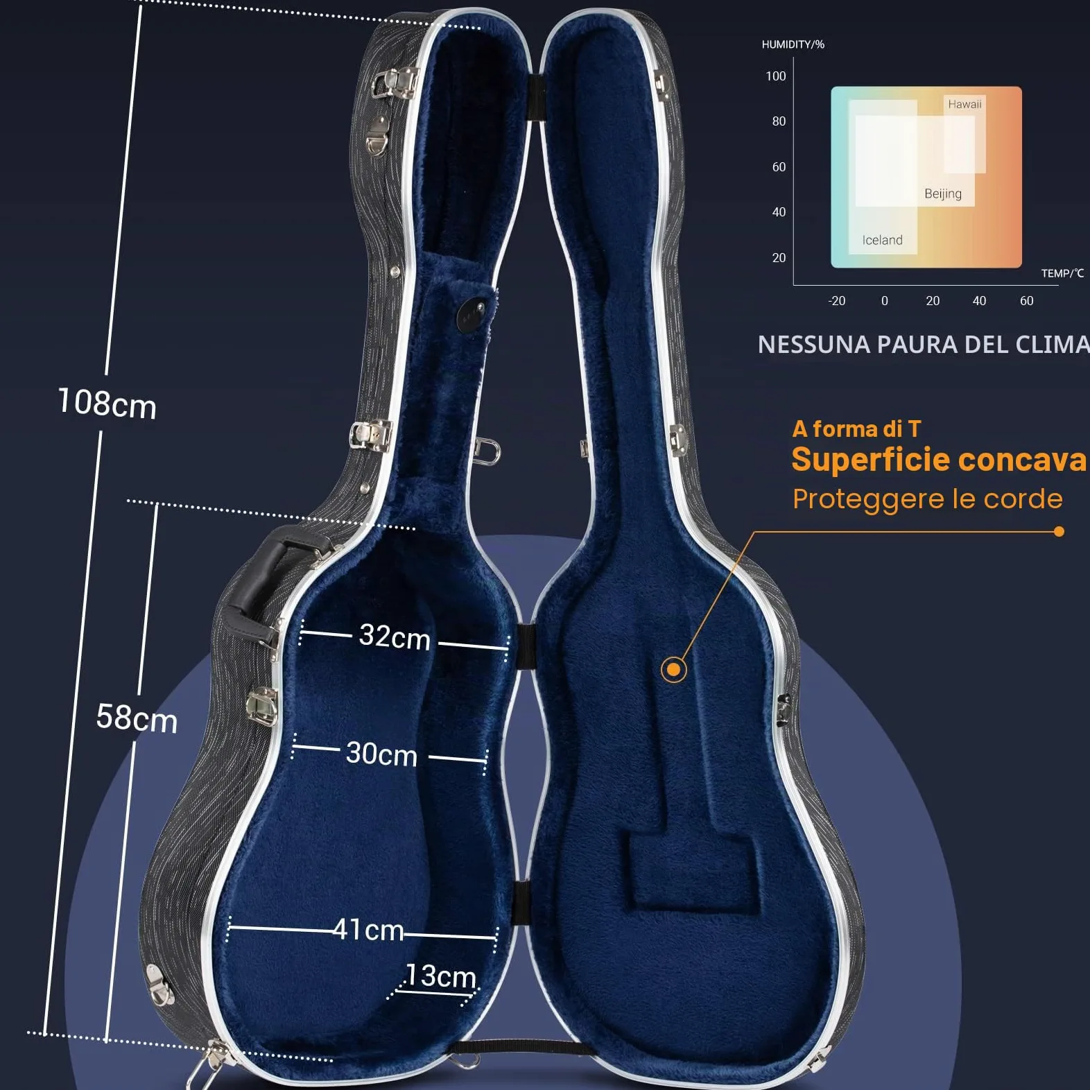 CAHAYA Custodia per Chitarra Acustica con Imbottitura di 15mm in ABS Impermeabile Facile da Pulire Astuccio Rigida per Chitarra Acustica Semiacustica 41 Pollici con Disegno di Striscia Modello CY0246