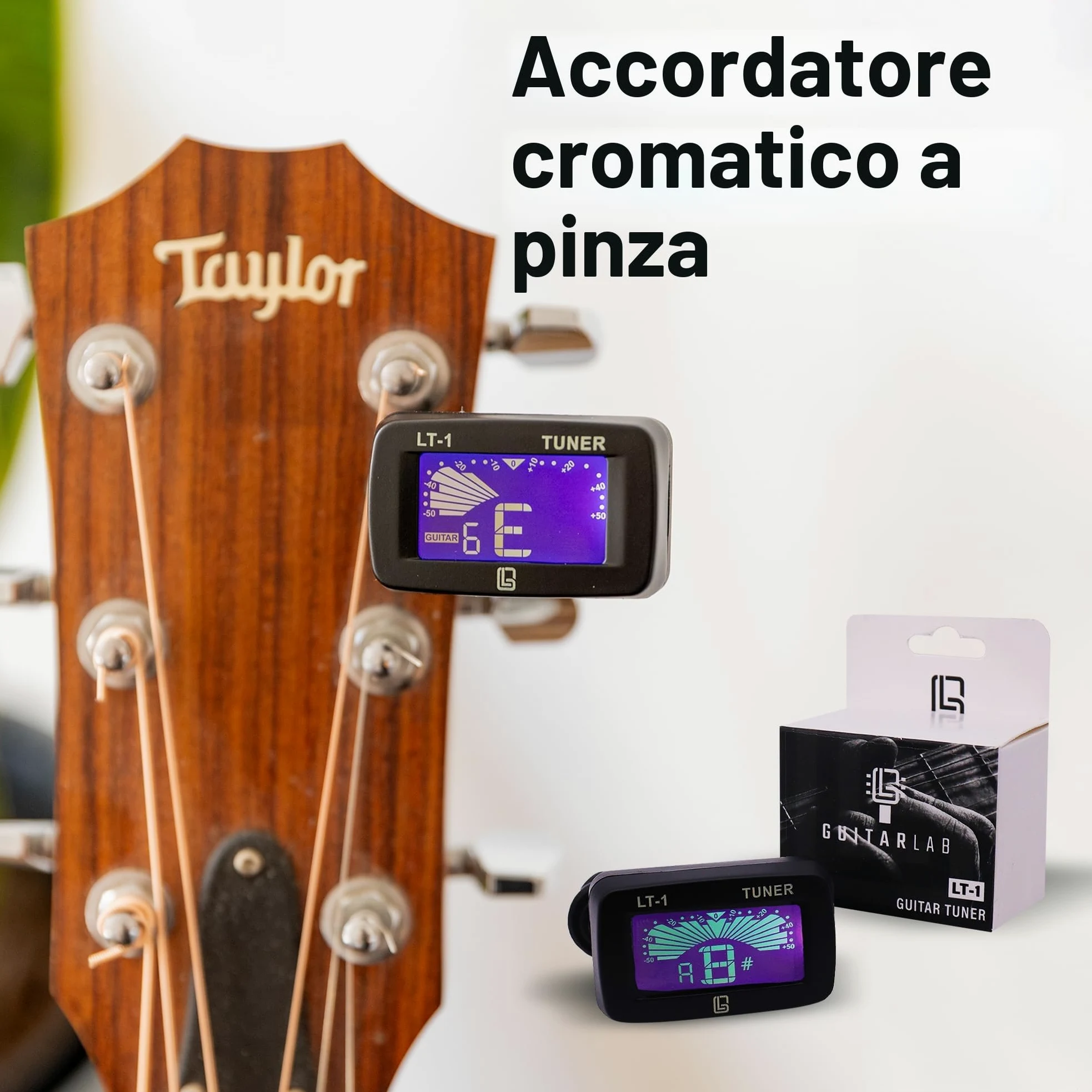Guitar Lab Kit di accessori per chitarra – Scatola in metallo di alta qualità con cinghia per chitarra, capotasto e sintonizzatore per chitarra elettronica a clip, plettri acustici, bassi