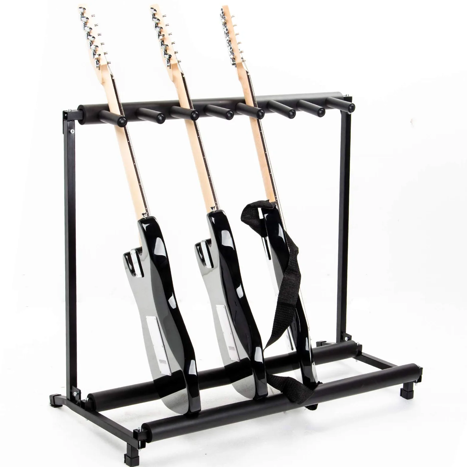 Display4top Supporto pieghevole per 7 chitarre - Porta chitarra nera portatile. Imbottitura per chitarra classica acustica, elettrica, per basso