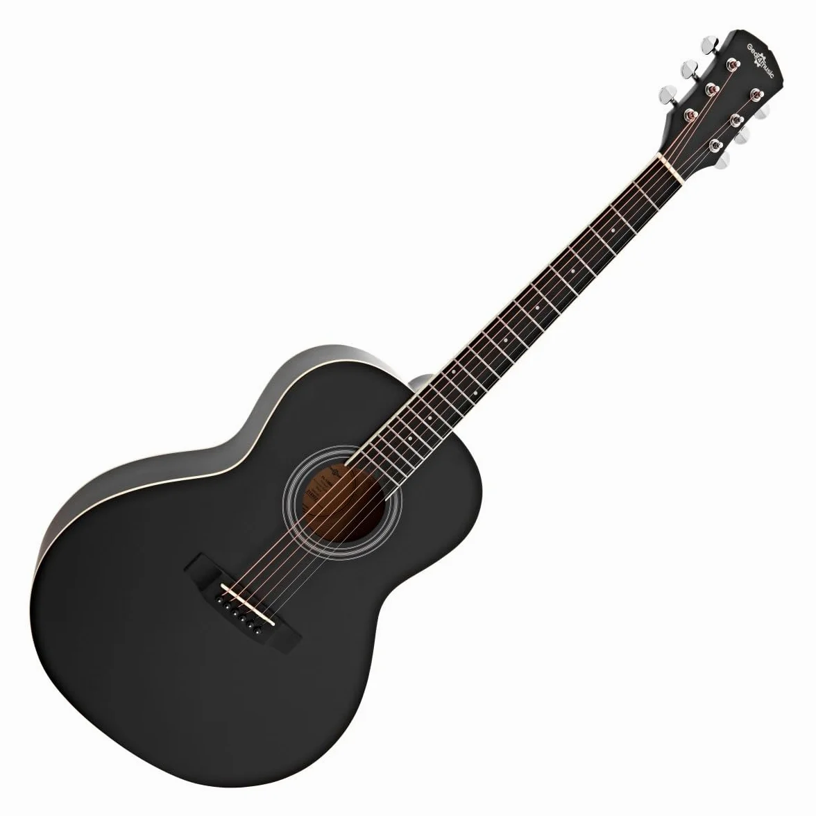 Chitarra acustica Parlour e pacchetto di accessori di Gear4music, nero | Corpo Compatto Ideale per Viaggiare, Tiglio per Toni Chiari ed Equilibrati, Borsa Corde Accordatore e Capotasto, Nero