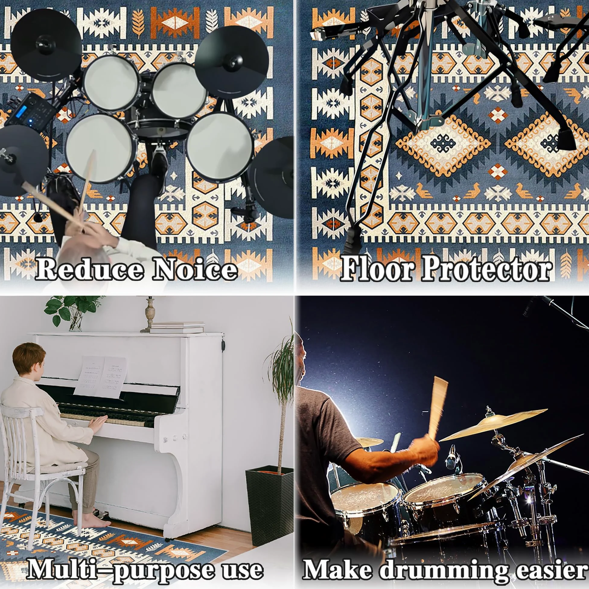 Tappeto Batteria Tappeto per Batteria Tappetino Insonorizzato Antiscivolo Batteria Elettronica Tappeto Drum Tappeto Professionale per Batteria e Strumenti a Percussione Drum Carpet 230 x 180 cm