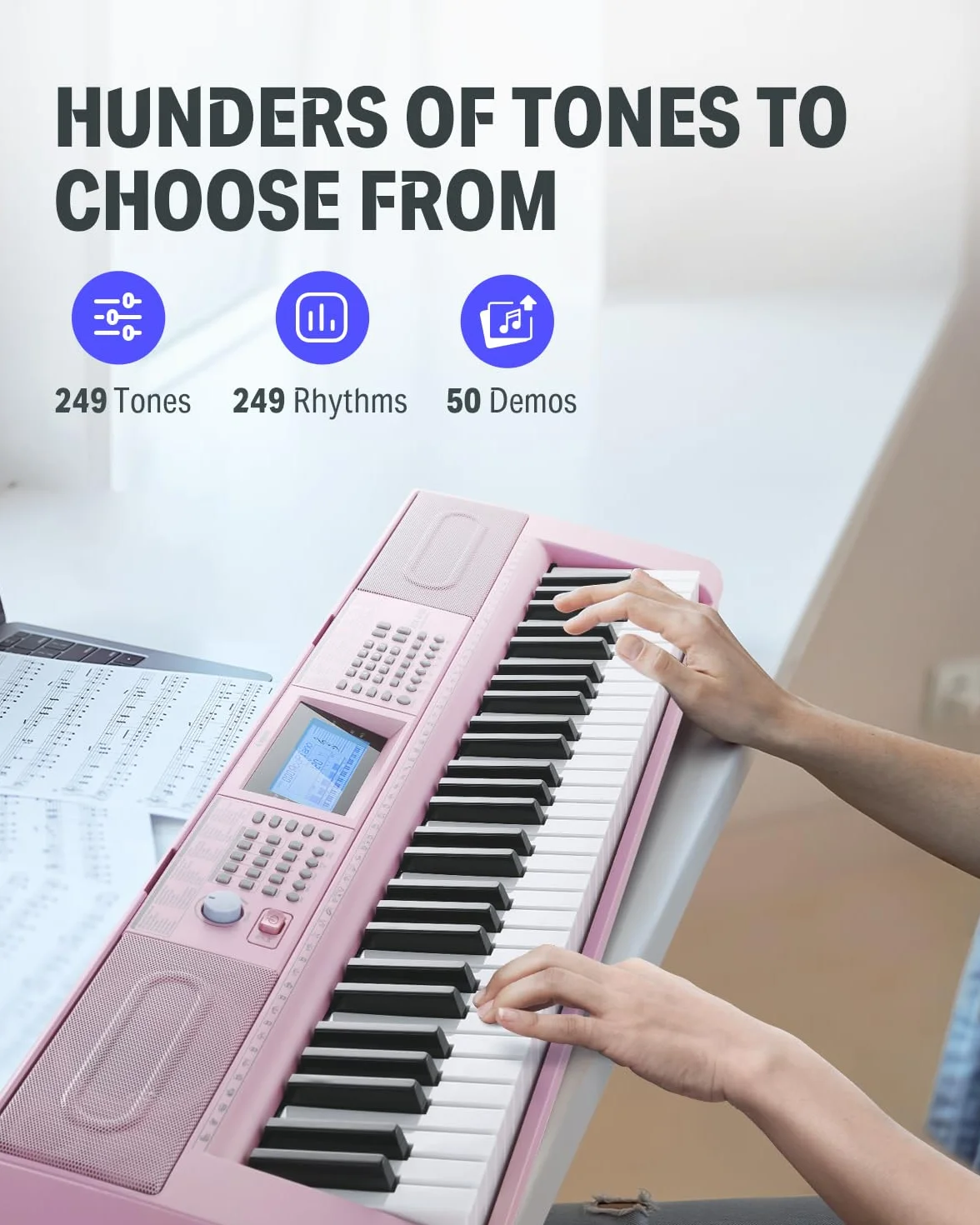 Donner DEK-610S 61 Key Electronic Piano Pink Set (including piano stand, stool, microphone) EU