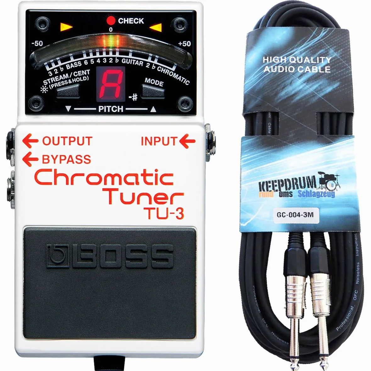 Boss TU-3 - Accordatore cromatico a pedale + cavo jack Keepdrum, 3 m