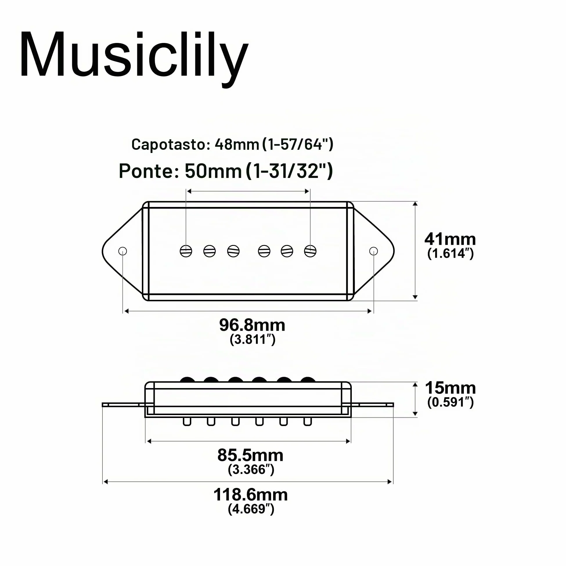 Artec ASA91 Alnico 5 P90 Dog Ear Set Pick Up Single Coil Manico Ponte Nero | per Chitarra Elettrica