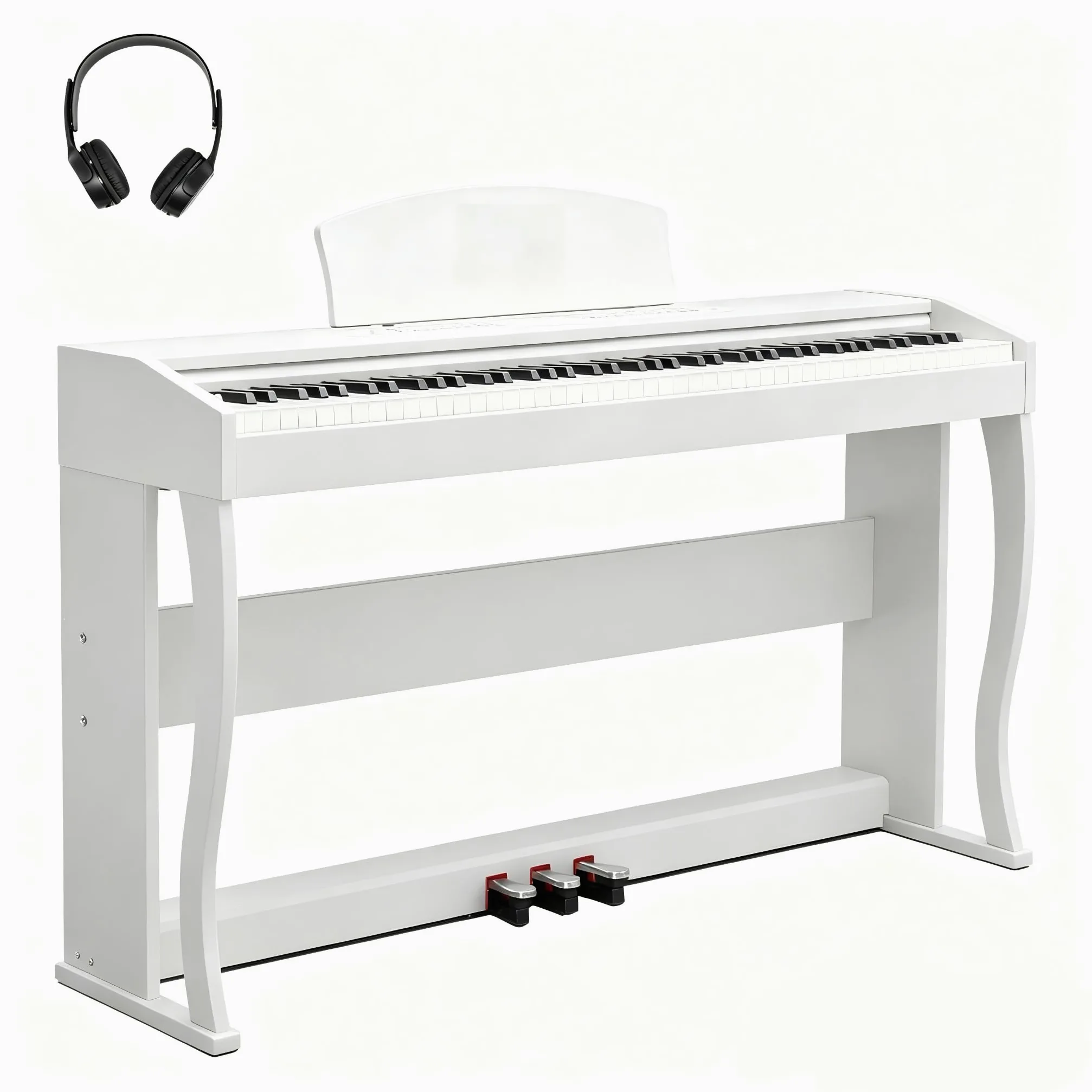 Bonnlo Pianofono digitale con 88 tasti ponderati, tastiera a 3 pedali per principianti, USB MIDI, doppio Bluetooth, display LCD, altoparlanti stereo, 800 suoni e 200 ritmi, bianco