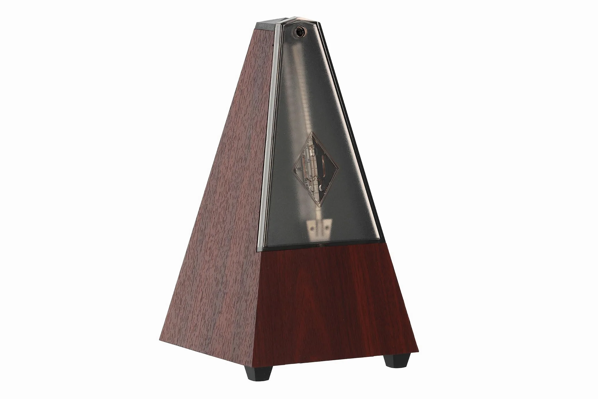 Wittner Metronomo Taktell forma piramidale Sistema Maelzel Serie 802K - Custodia in plastica - Con campana - Con coperchio in plexiglass - Venatura mogano - Non richiede batterie - Made in Germany