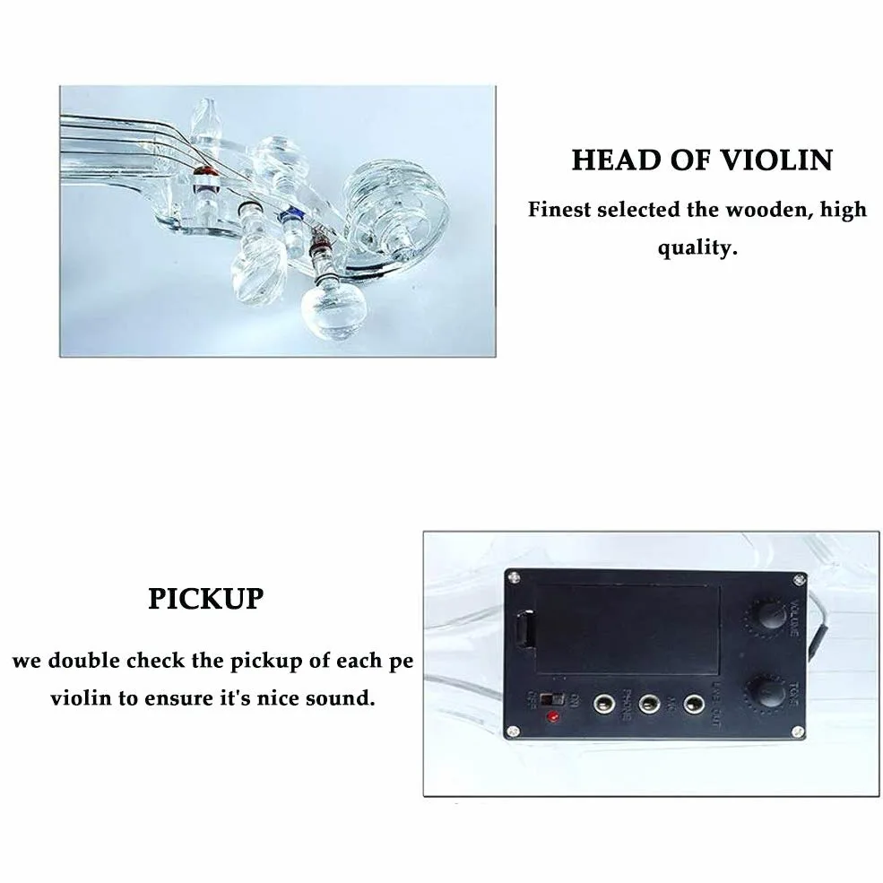 4/4 Violino elettronico Bluetooth LED Colore Luce Violino Acrilico Materiale Trasparente Set per Principianti con Scatola Cuffie Arco Telecomando