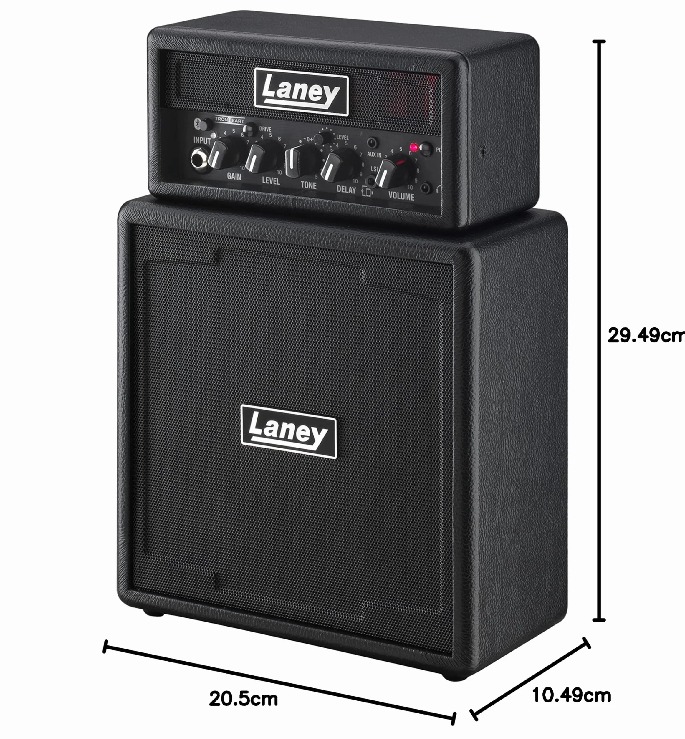 Laney MINISTACK-B Bluetooth Guitar Amp - Mini Stack a batteria 6W portatile - 4 altoparlanti, Clean/Drive, Delay, Ingresso per smartphone LSI, AUX IN - Ironheart