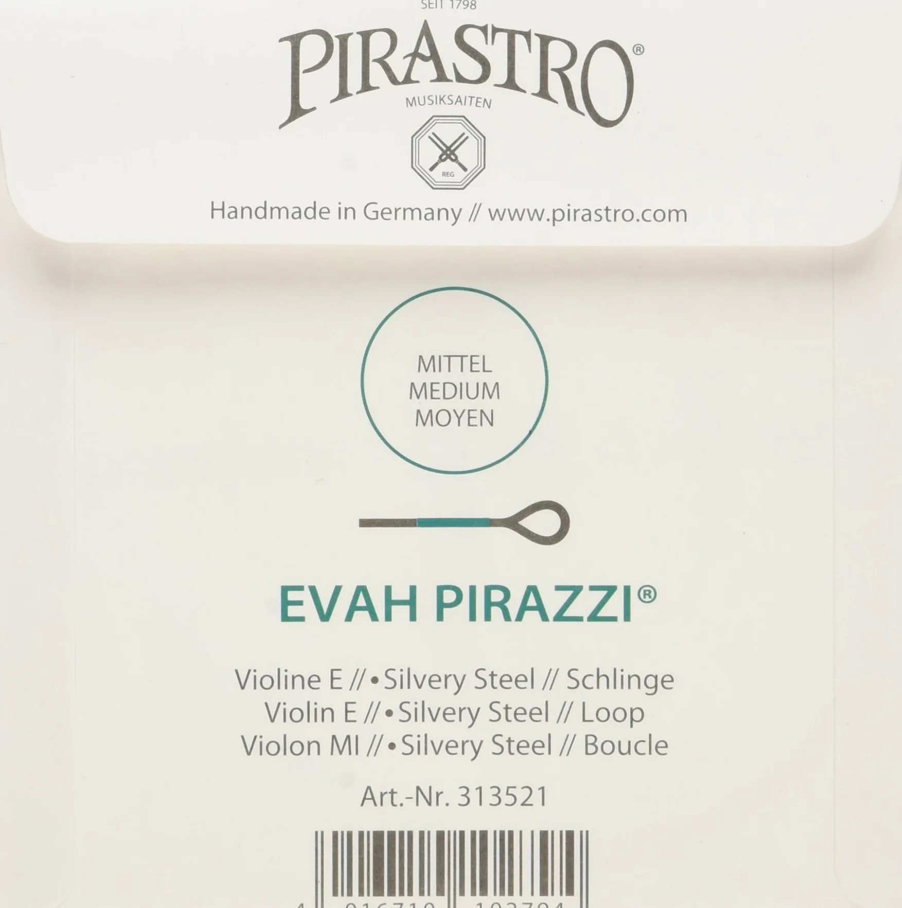 Pirastro 419025 Evah set di corde per violino, e-loop Mittel busta, 4/4 dimensioni