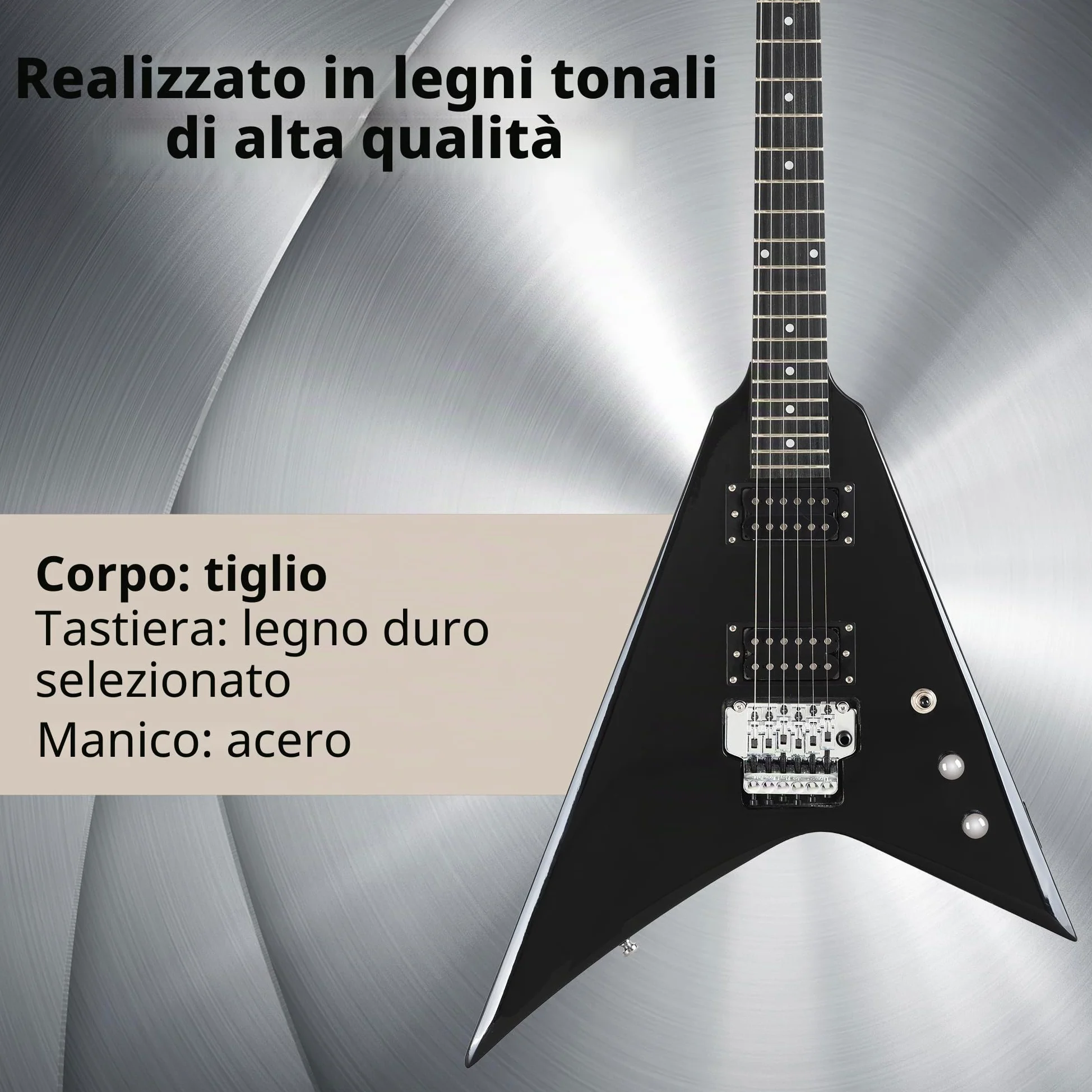 Rocktile MG-3013 Blade Chitarra Elettrica - Serie Heavy a 6 corde con corpo in tiglio, manico in acero, 2 Humbucker, FR-Style Tremolo, 22 tasti, scala 25,5" Mensur, cavo e accessori - Black